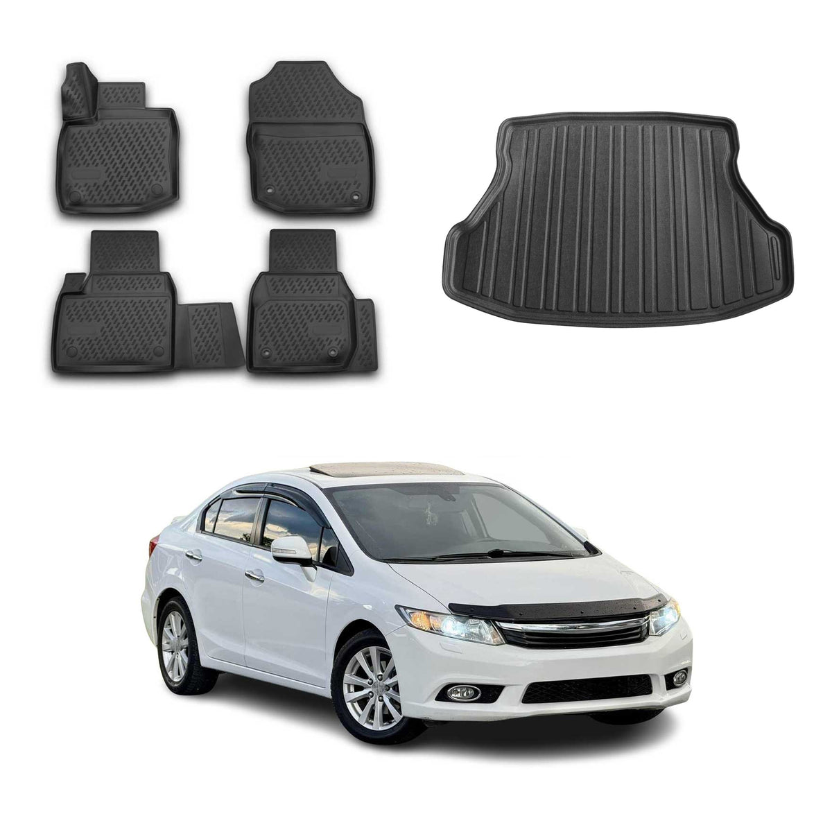 OMAC Kit Tapis de Sol et Coffre pour Honda Civic Berline 2012-2016