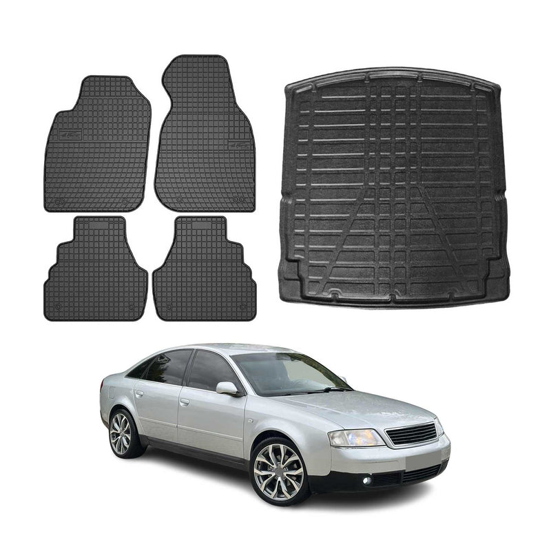 Kit Tapis de sol et coffre pour Audi A6 C5 Berline 1997-2004 Noir TPE