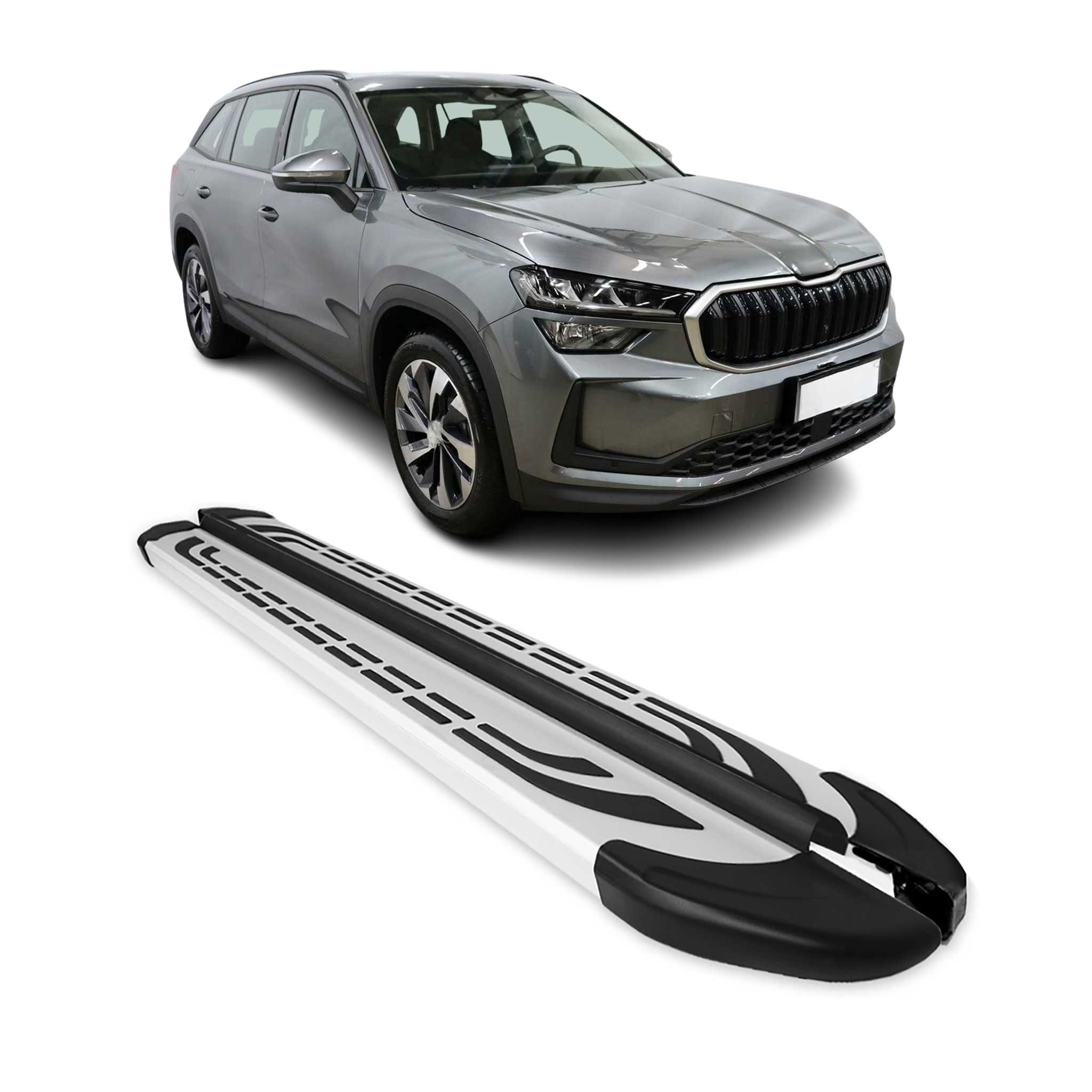Marchepieds latéraux pédale pour Skoda Kodiaq II 2024-2026 2Pcs Alu Gris