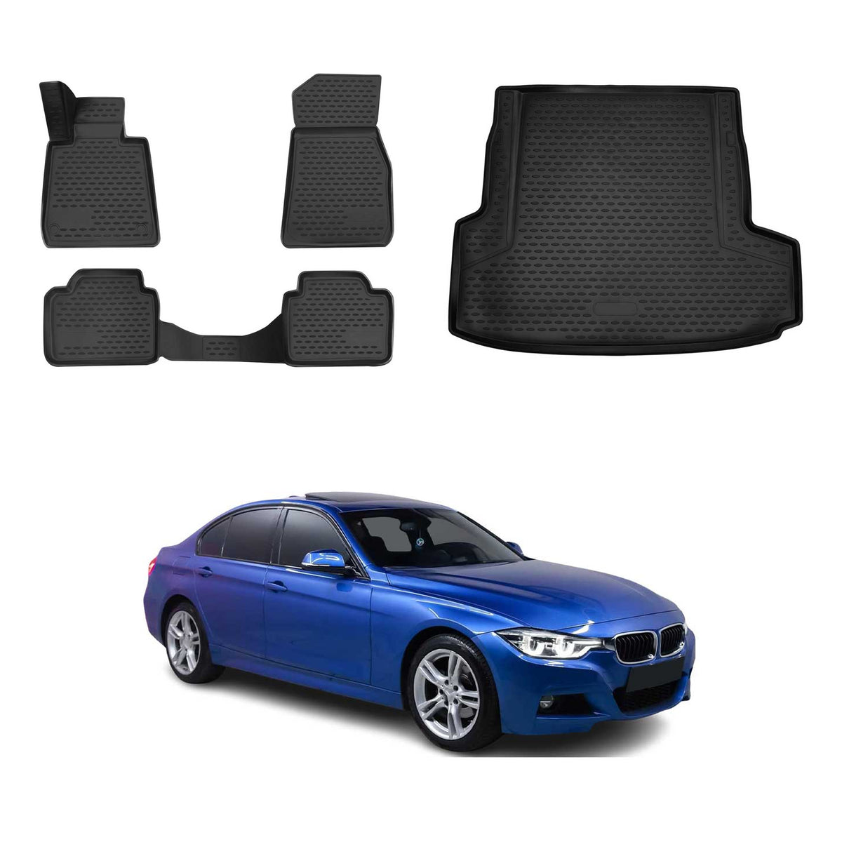 OMAC Kit Tapis de Sol et Coffre pour BMW Serie 3 F31 SW 2012-2019 Noir