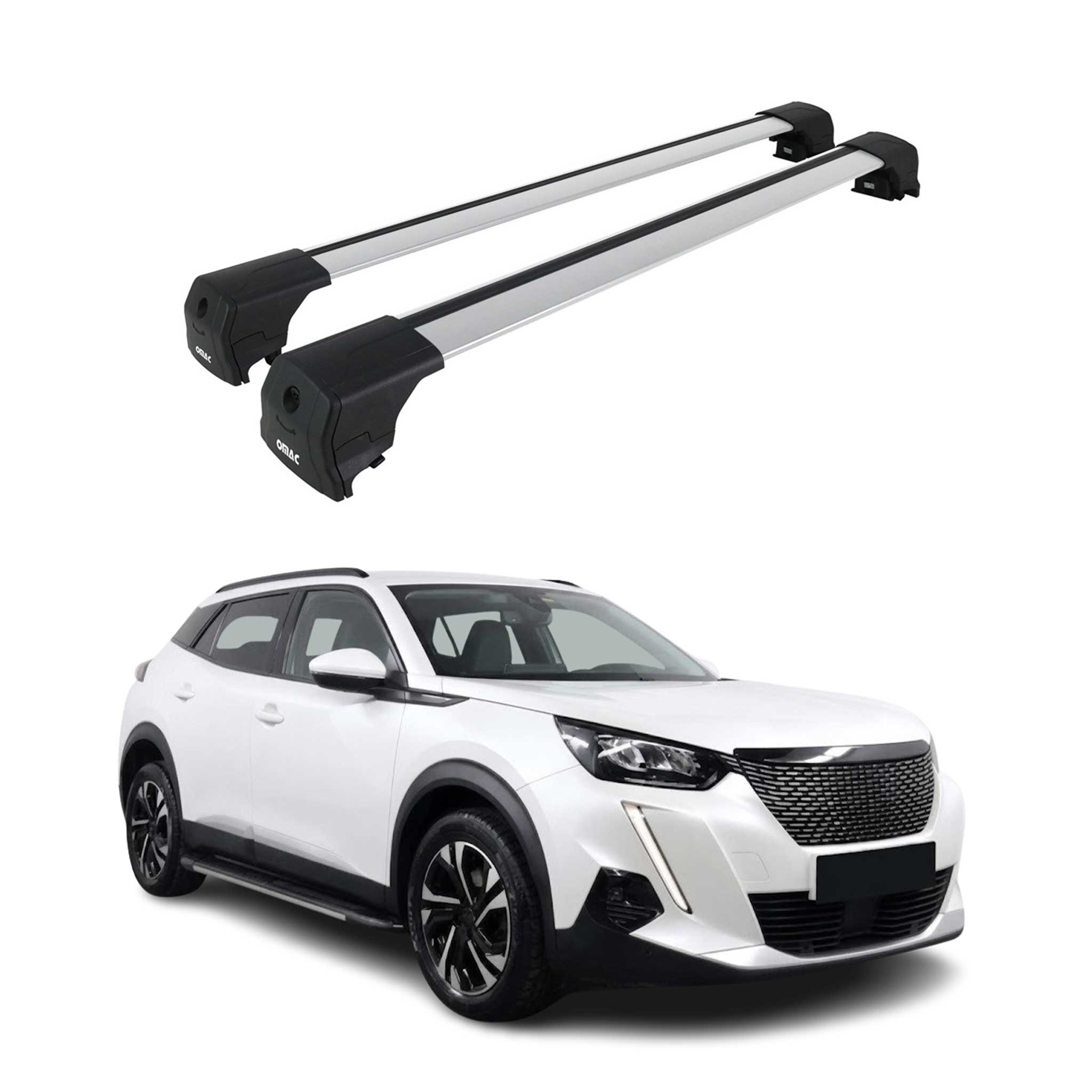 Barres De Toit Transversales pour Peugeot 2008 2019-2026 Aluminium Gris ABE