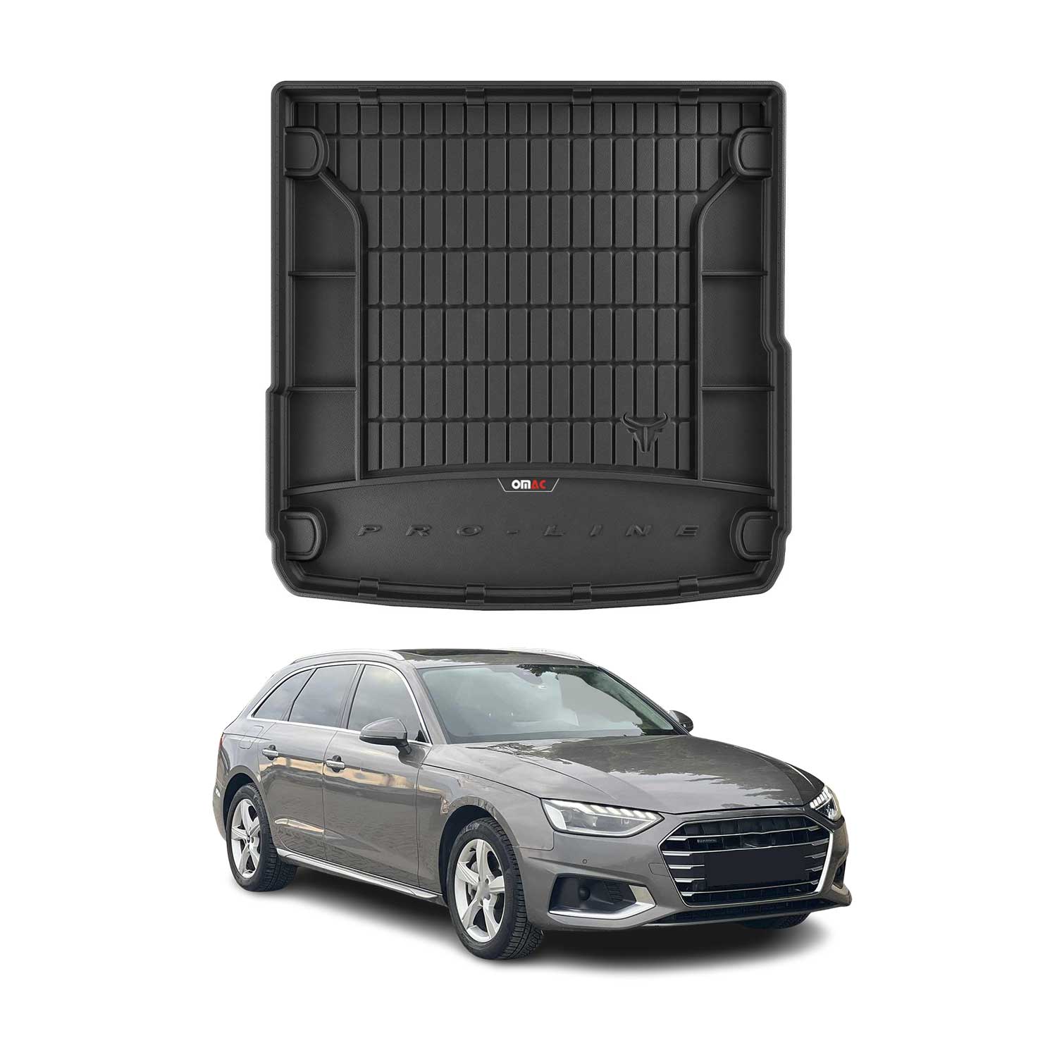 OMAC Tapis de coffre caoutchouc pour Audi A4 B9 Break 2016-2025 Noir Premium