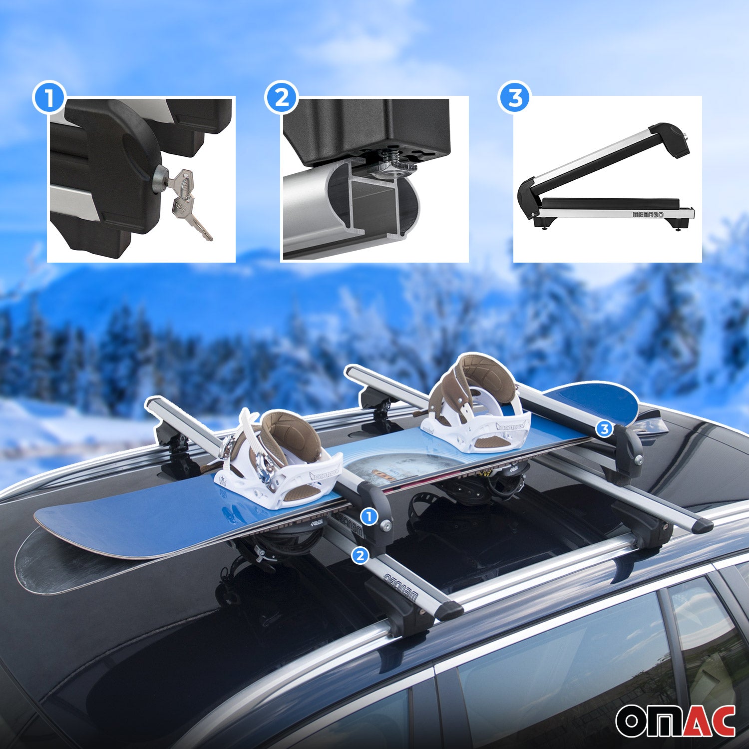 Porte-Skis Menabo Porte-Snowboard Universel Verrouillable Noir 2x