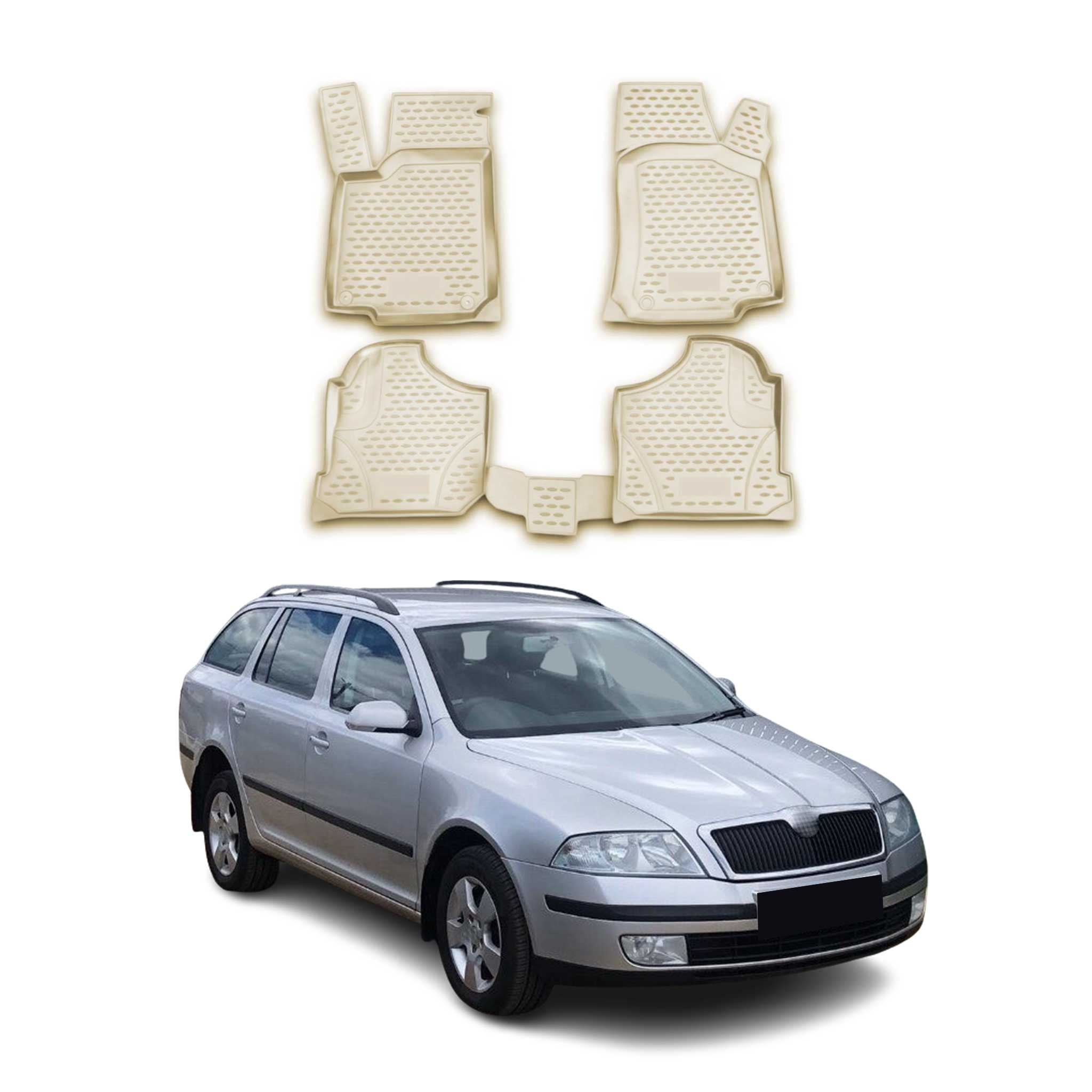 Tapis de sol pour Skoda Octavia Tour 2005-2010 en caoutchouc TPE 3D Beige 4Pcs