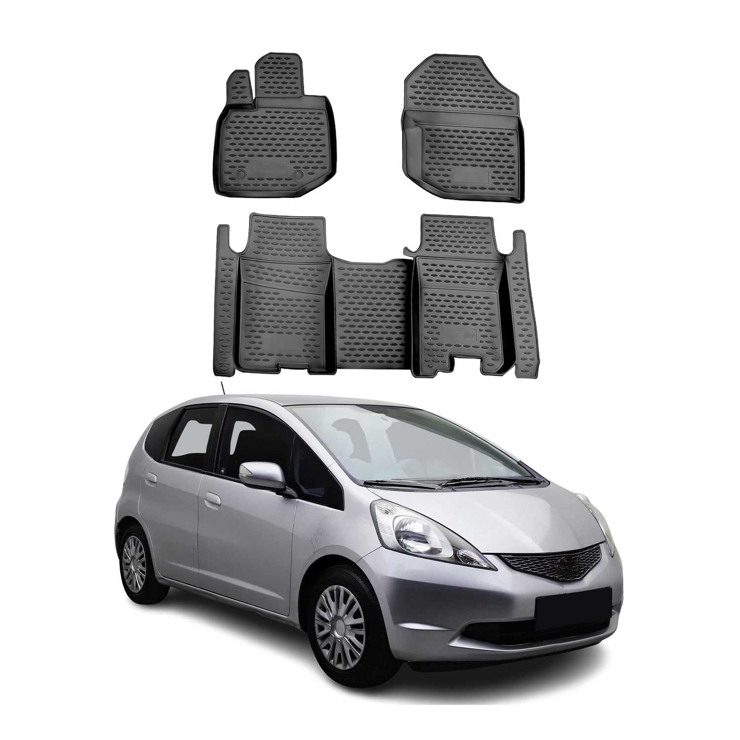 OMAC Tapis de sol pour Honda Jazz mk2 HB 2008-2015 sur mesure en caoutchouc Noir