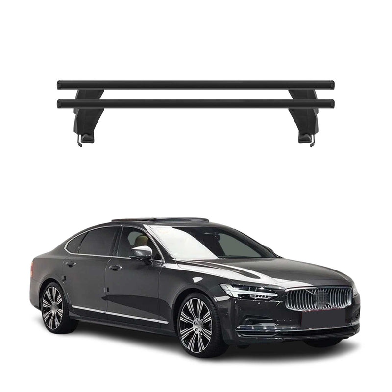 Menabo Barres de toit Transversales pour Volvo S90 2016-2025 Alu Noir ABE 2x