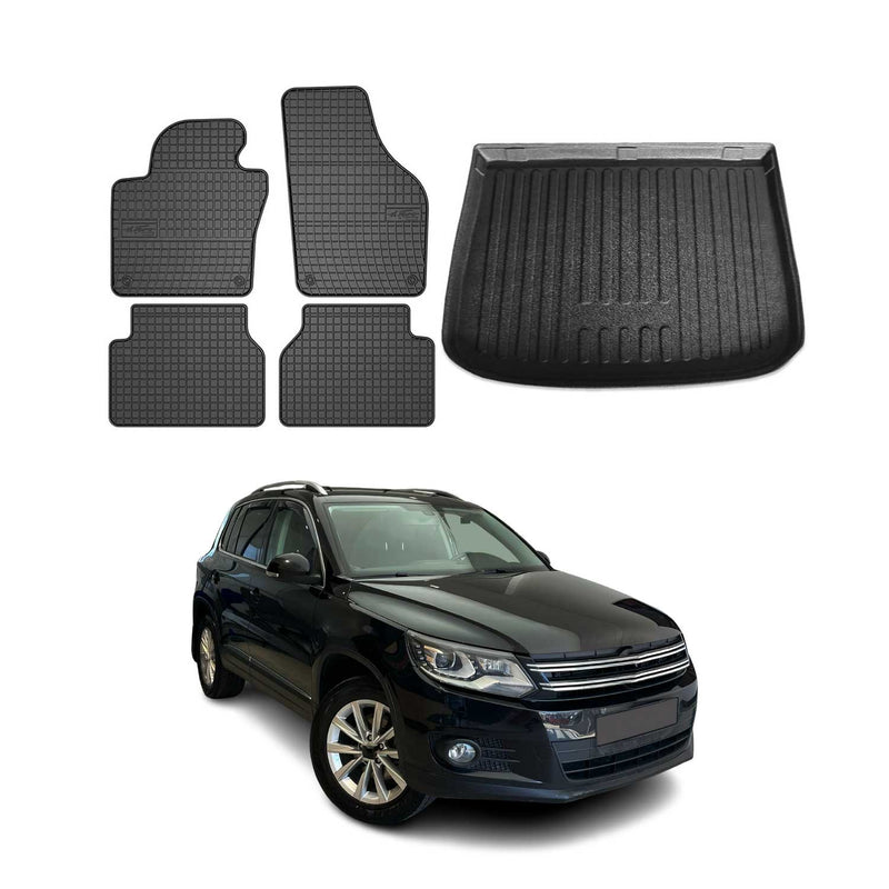 Kit Tapis de sol et coffre pour VW Tiguan 2007-2018 TPE Noir