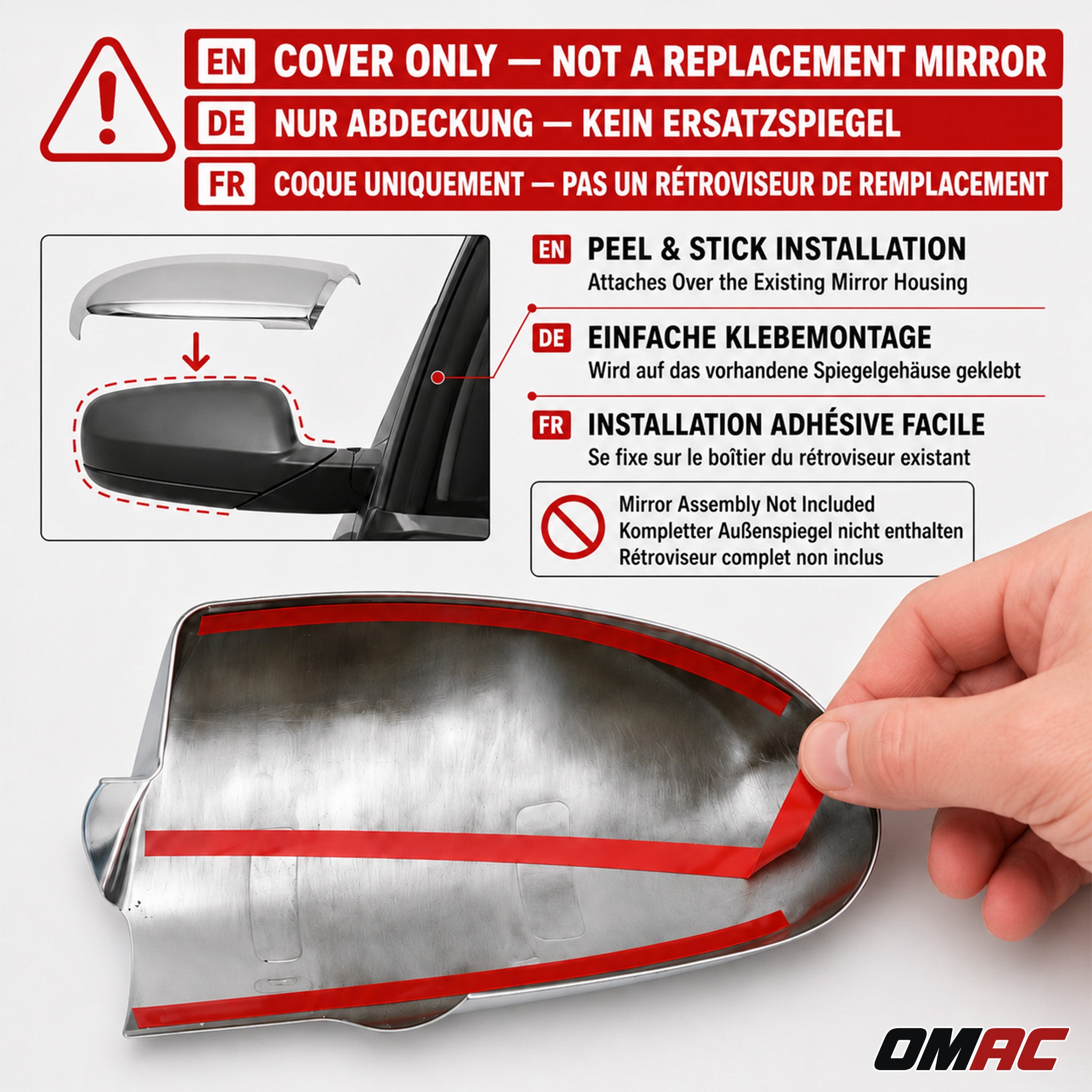 Coques de Rétroviseurs pour Nissan Navara 2005-2015 en Acier Chromé Argent