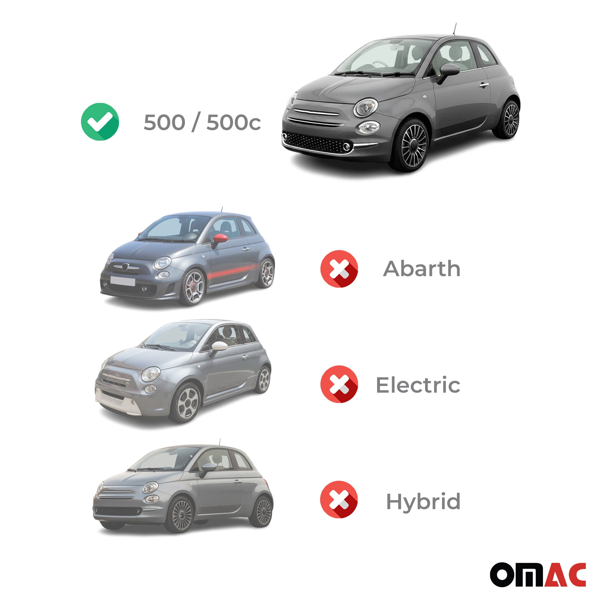 Kit Tapis de sol et coffre pour Fiat 500 500C 2007-2024 en Caoutchouc TPE Noir