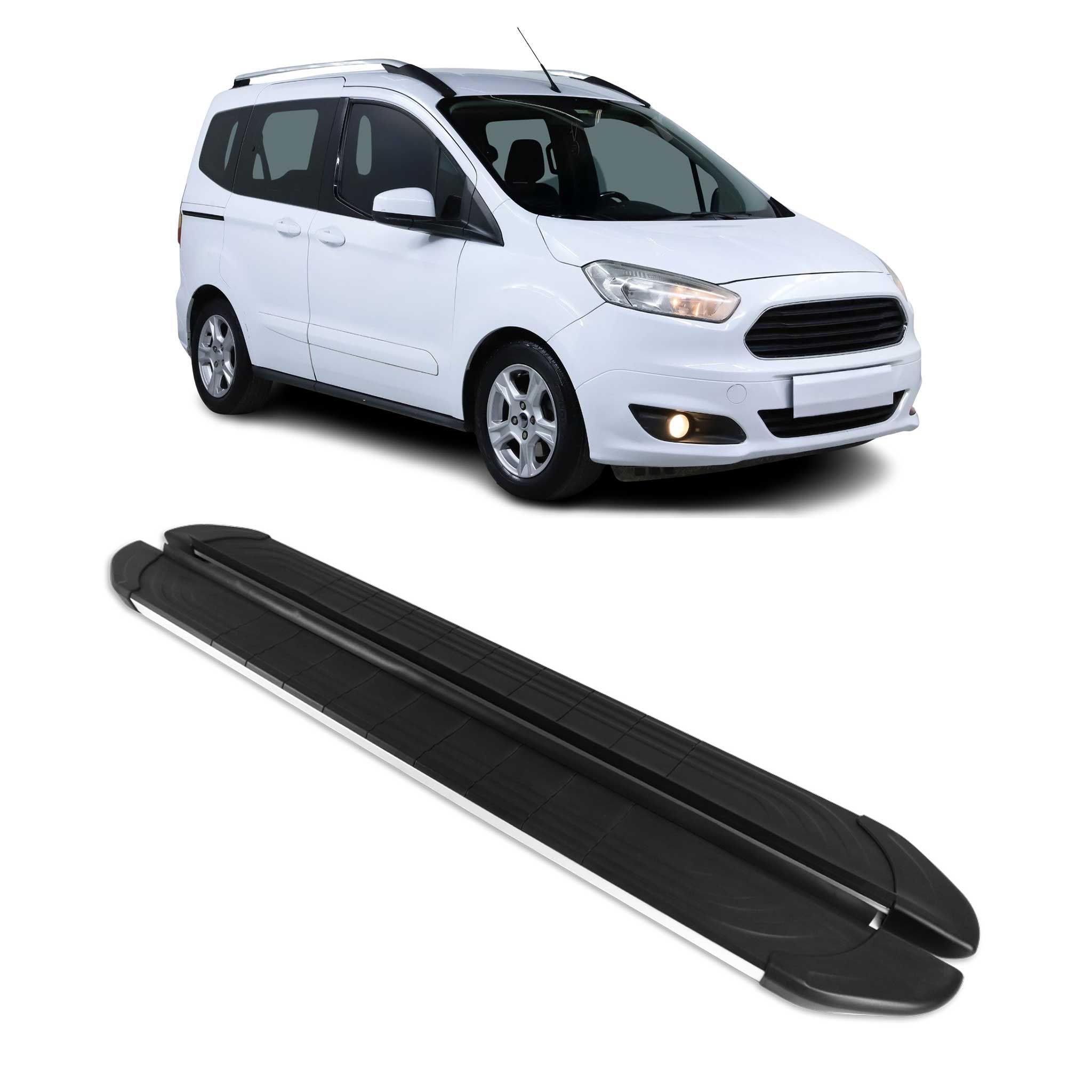 Marchepieds Latéraux pour Ford Transit Courier I 2014-2023 L1 Alu Gris Noir 2Pcs