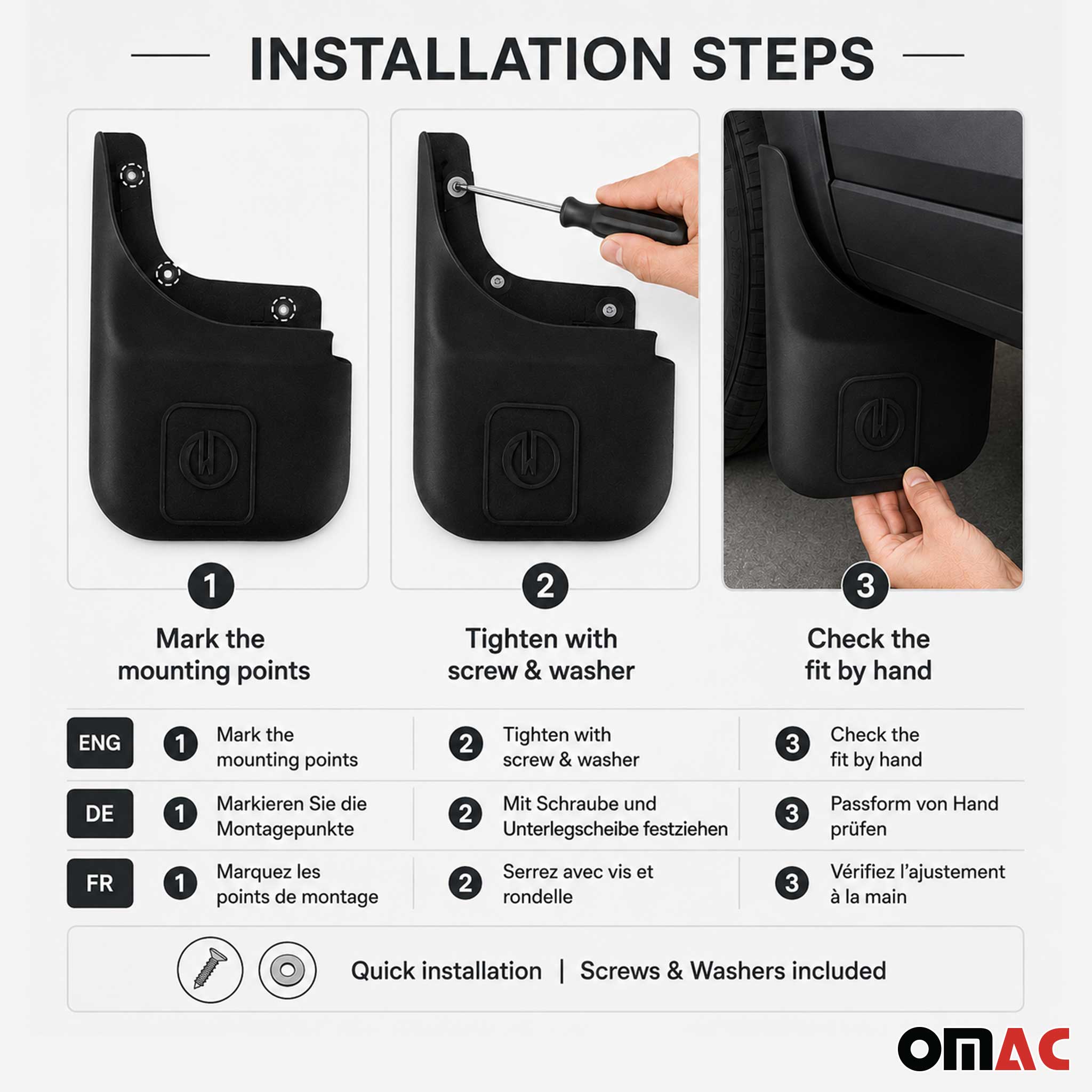 Avant Arrière Bavettes Garde-Boue Universal pour VW Tiguan II 2016-23 4Pcs Noir