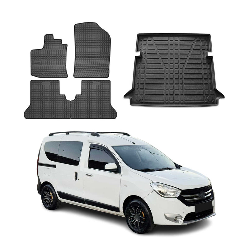 Kit Tapis de sol et coffre pour Dacia Dokker 2012-2024 TPE Noir
