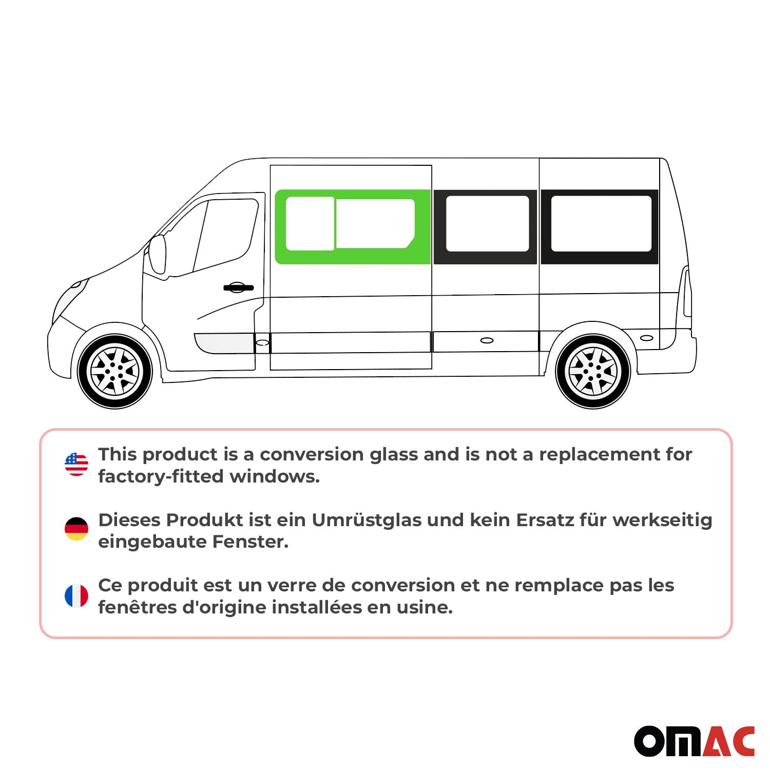 Vitre de Porte pour Opel Movano 2010–2021 non coulissante gauche L2 L3 L4 H2