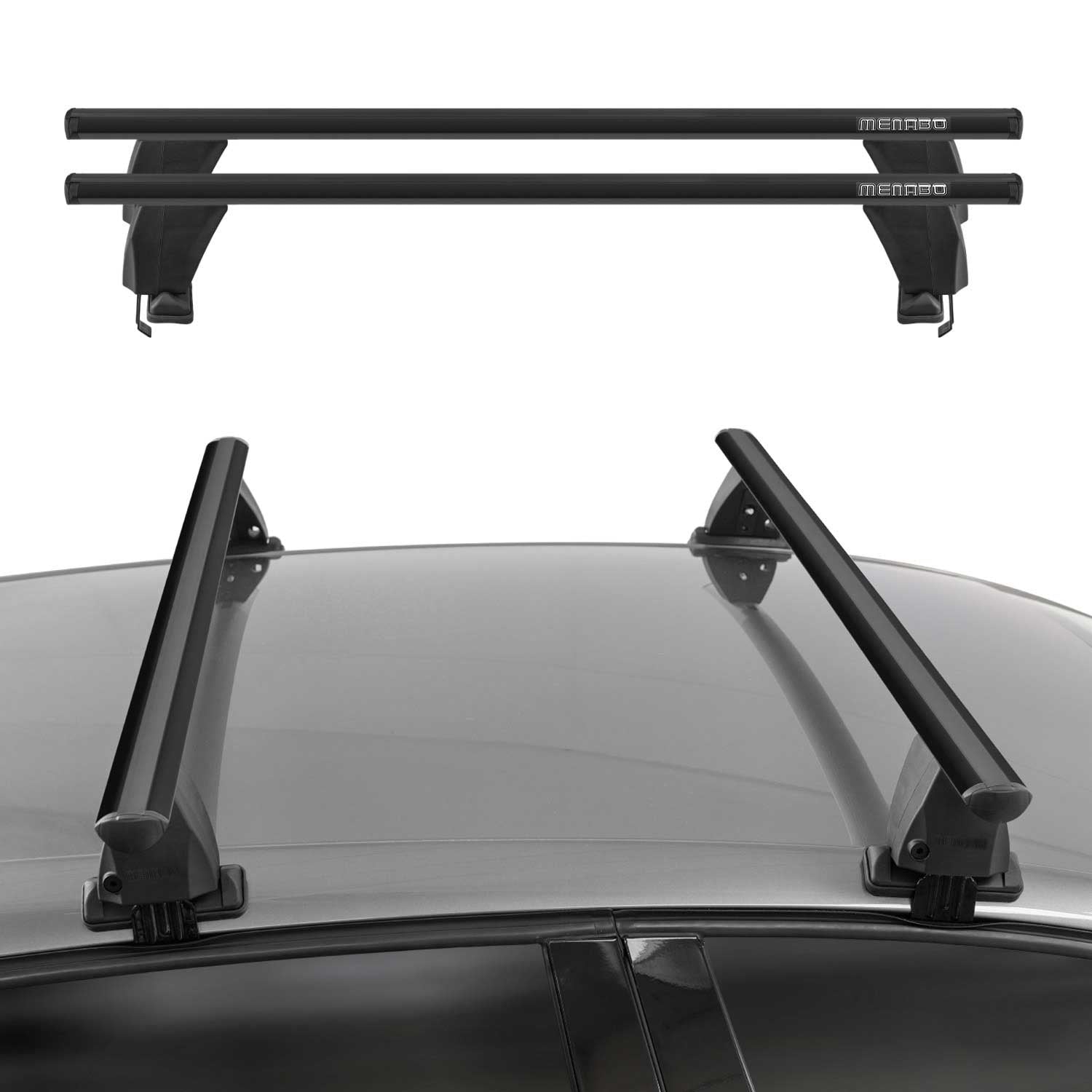 Menabo Barres de toit Transversales pour Renault Clio VI 2025-2027 Alu Noir 2x