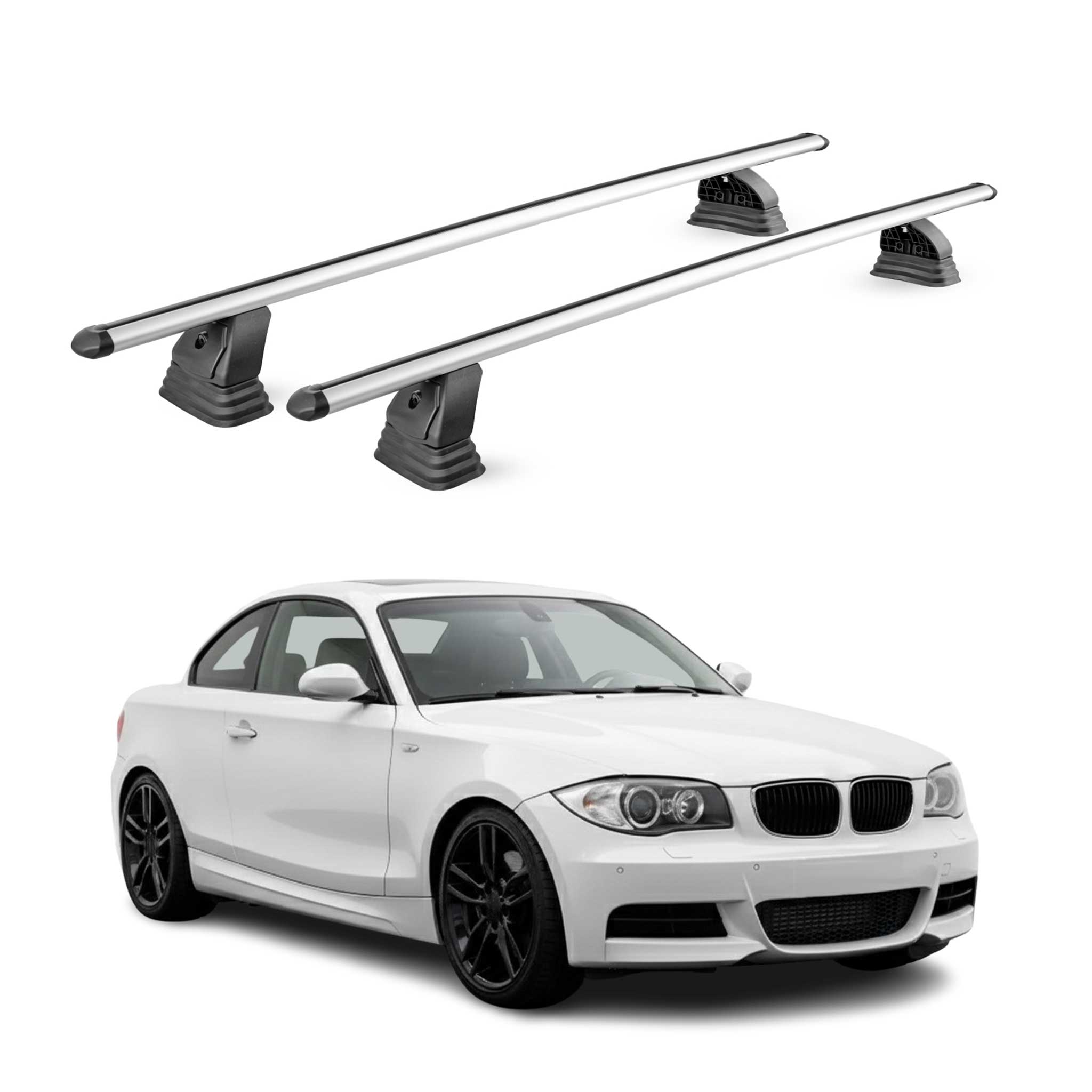 Barres de toit transversales Alu pour Bmw Serie 1 coupè E82 2007-2013 Gris 2Pcs