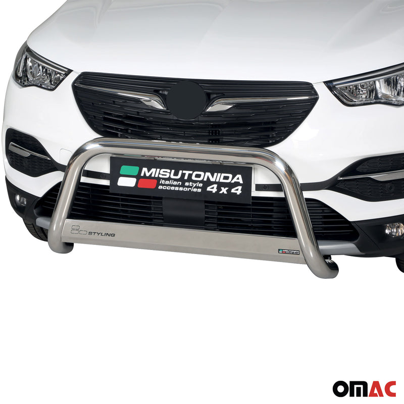 Pare-buffle Avant pour Opel Grandland X 2018-2025 63mm en Acier Inoxy Argent