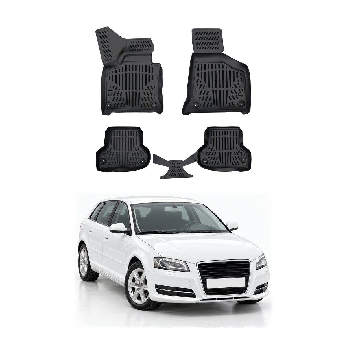 Tapis de sol pour Audi A3 2003-2013 Noir 3D en Caoutchouc TPE 4Pcs