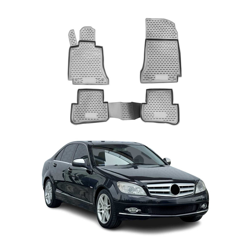 Tapis de sol pour Mercedes Classe C W204 2007-2014 en caoutchouc TPE 3D Gris 4x