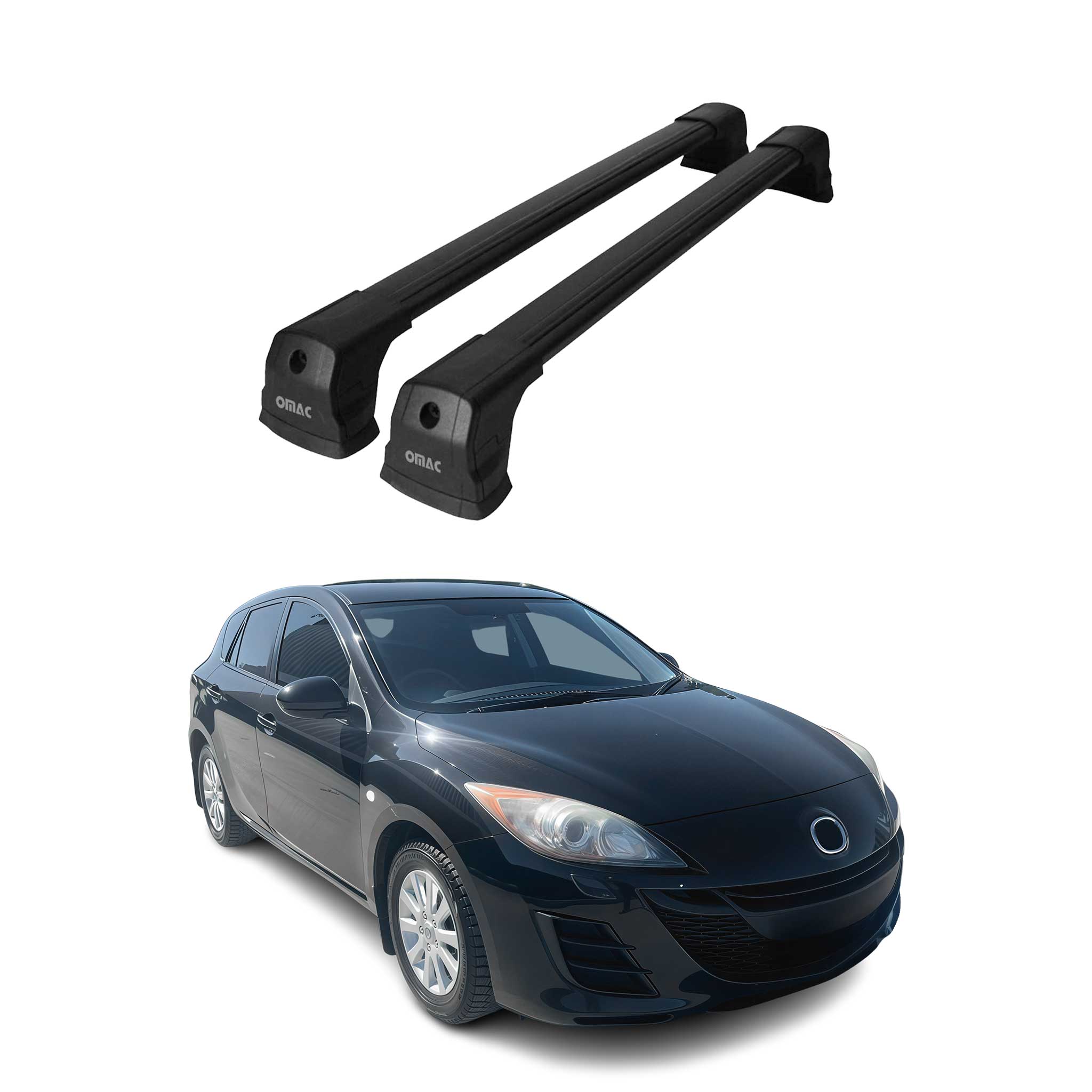 OMAC Barres de toit compatibles avec Mazda3 mk2 Berline 2010-2013 Alu Noir 2x