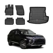 Kit Tapis de Sol et Coffre pour Mitsubishi Outlander 2012-15 en Caoutchouc Noir