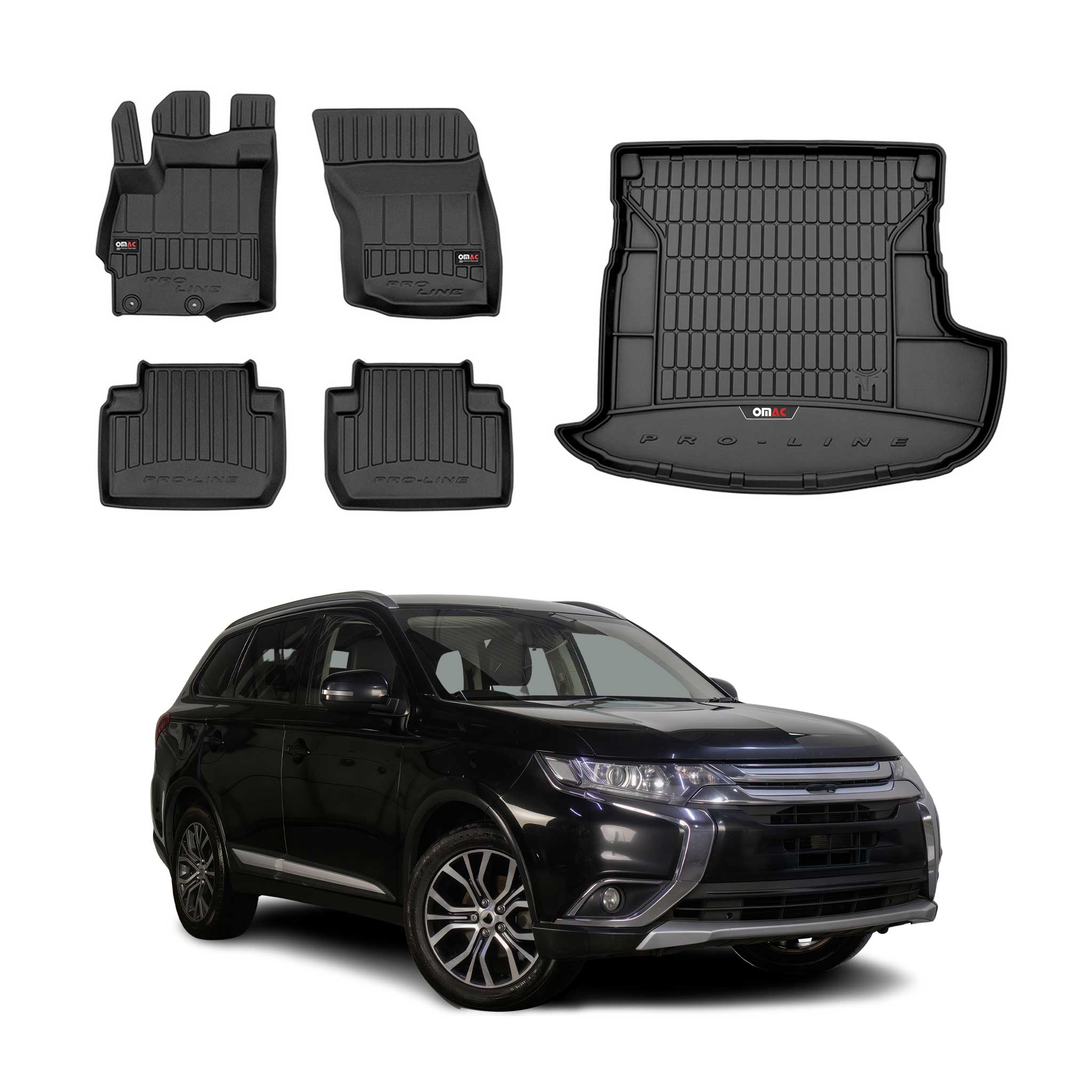 Kit Tapis de Sol et Coffre pour Mitsubishi Outlander 2012-15 en Caoutchouc Noir