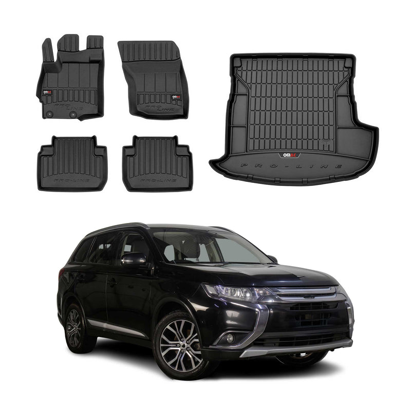 Kit Tapis de Sol et Coffre pour Mitsubishi Outlander 2012-15 en Caoutchouc Noir