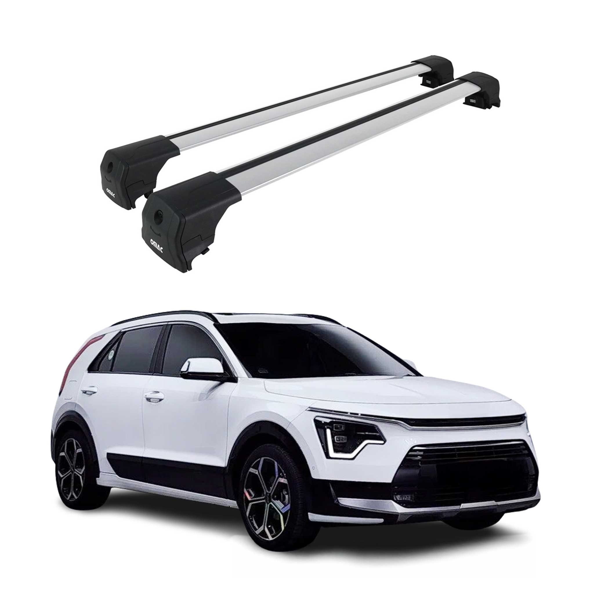 Barres De Toit Transversales pour Kia Niro 2022-2025 Aluminium Gris ABE