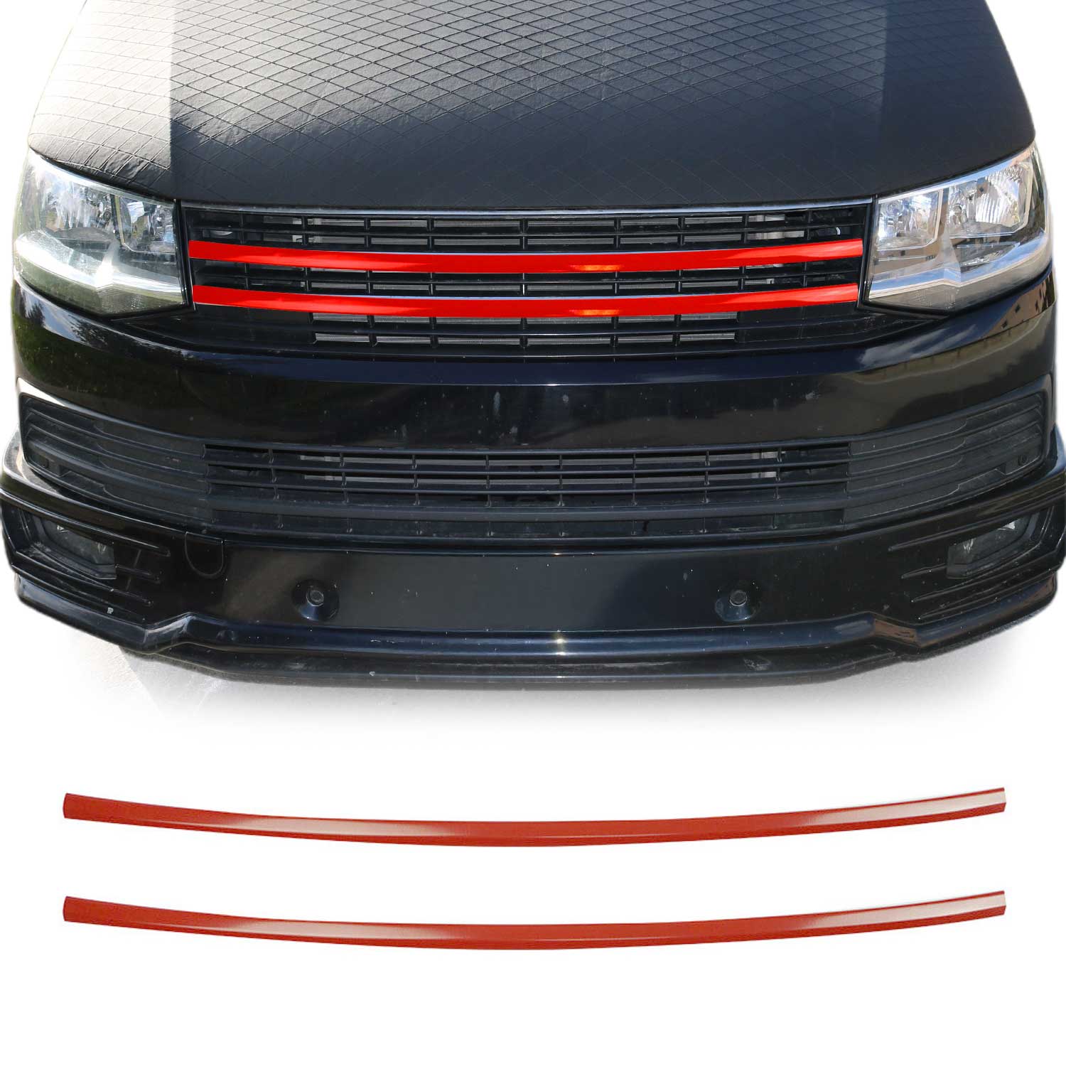Moulure Grille de Calandre pour VW T6 Transporter 2015-2019 rouge Acier 2Pcs