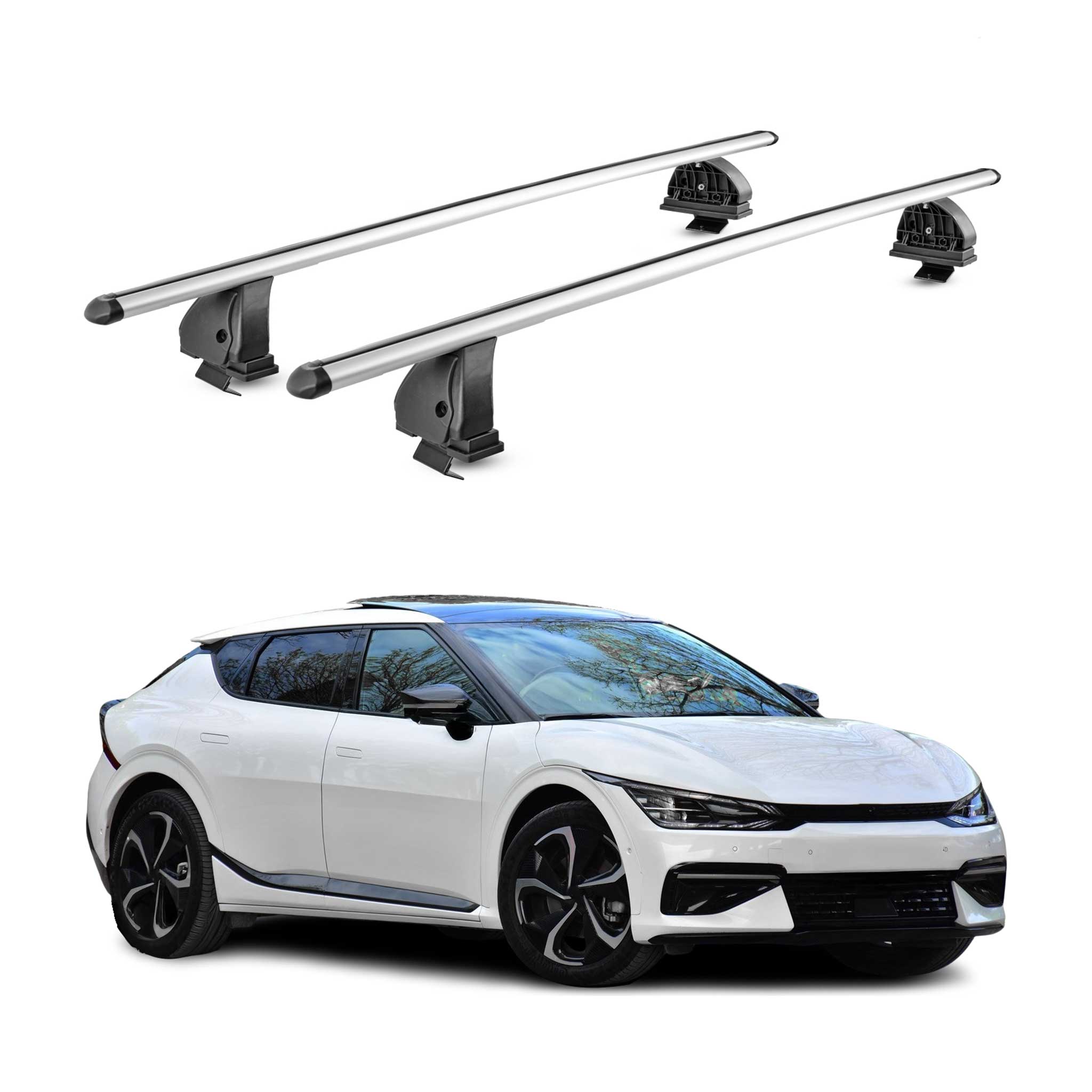 Barres de toit transversales Alu pour Kia EV6 2021-2026 TÜV 75 kg Gris 2Pcs
