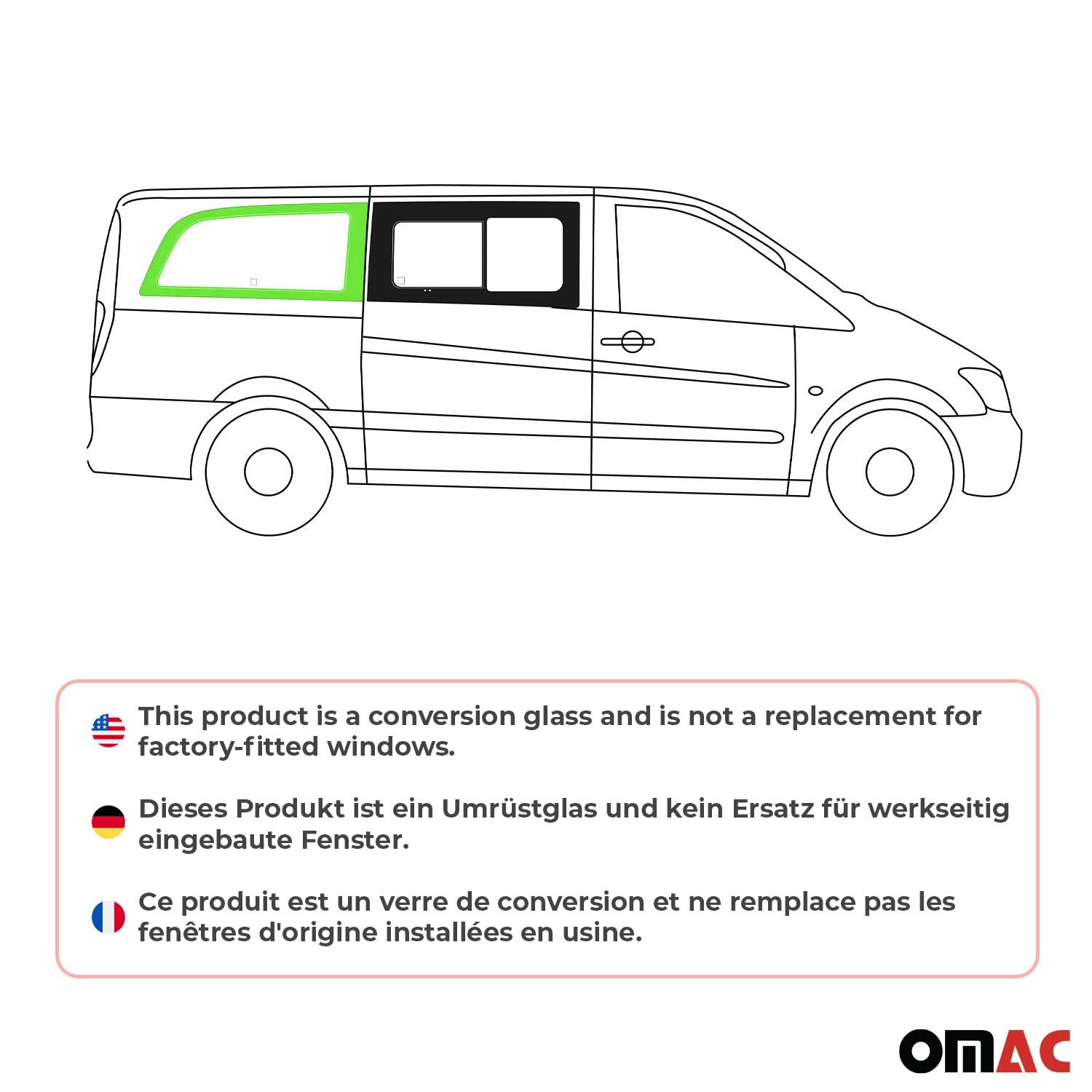 Vitre de Porte pour Mercedes Vito W639 2003-2014 L2 Arrière Droit Verre fixe