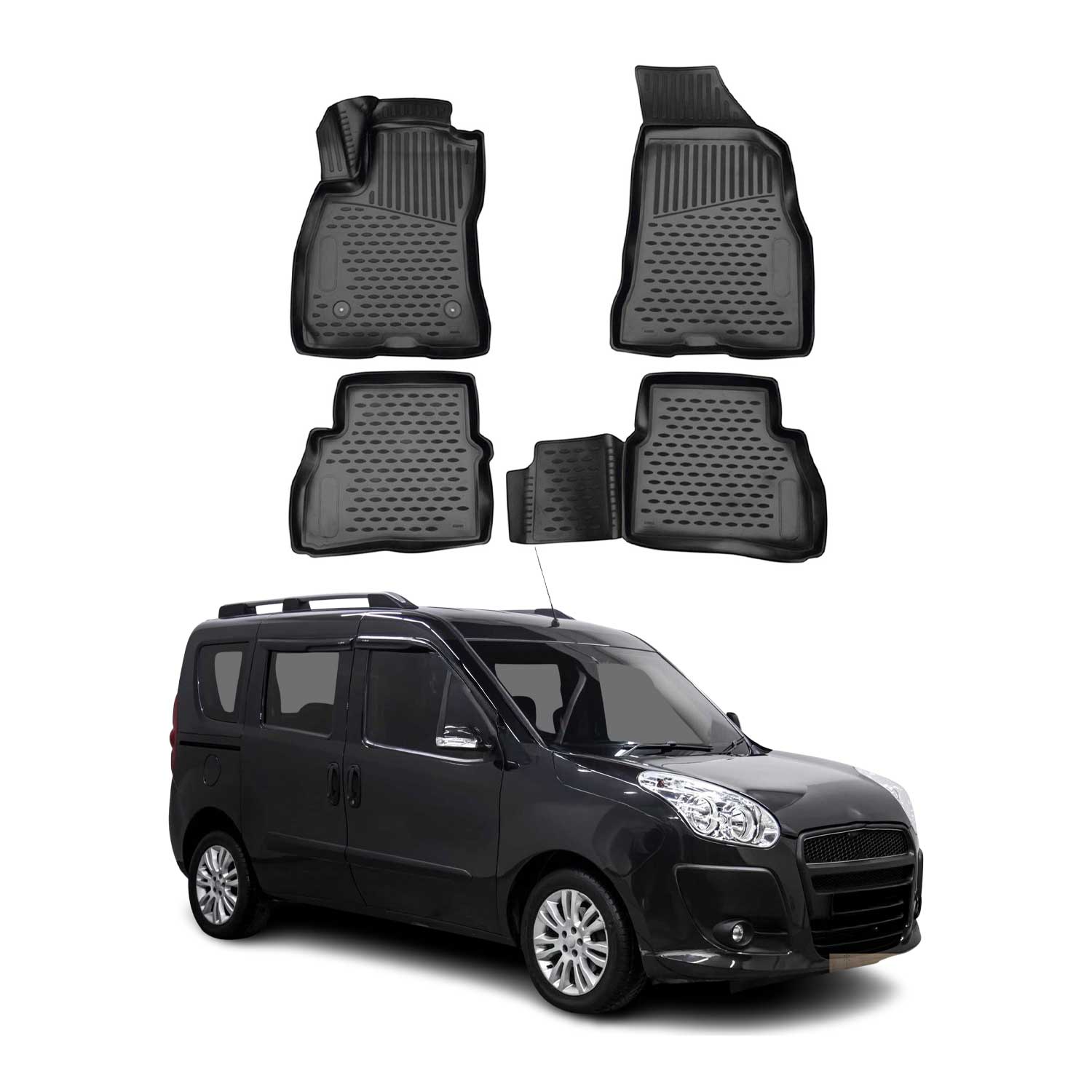 OMAC Tapis de sol pour Fiat Doblo 2015-2022 sur mesure en caoutchouc Noir
