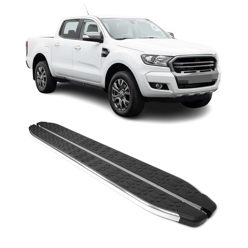 Marchepieds Latéraux pour Ford Ranger T6 2012-22 DoubleCab inox Argent Noir 2x
