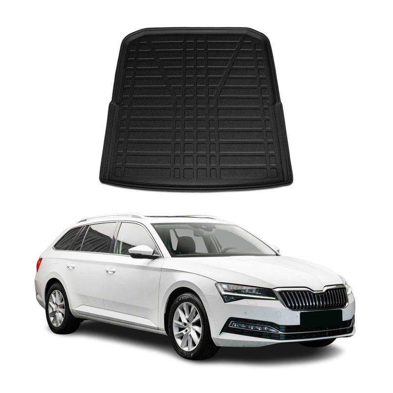 Tapis de Coffre pour Skoda Superb 2015-2022 Break en TPE Noir