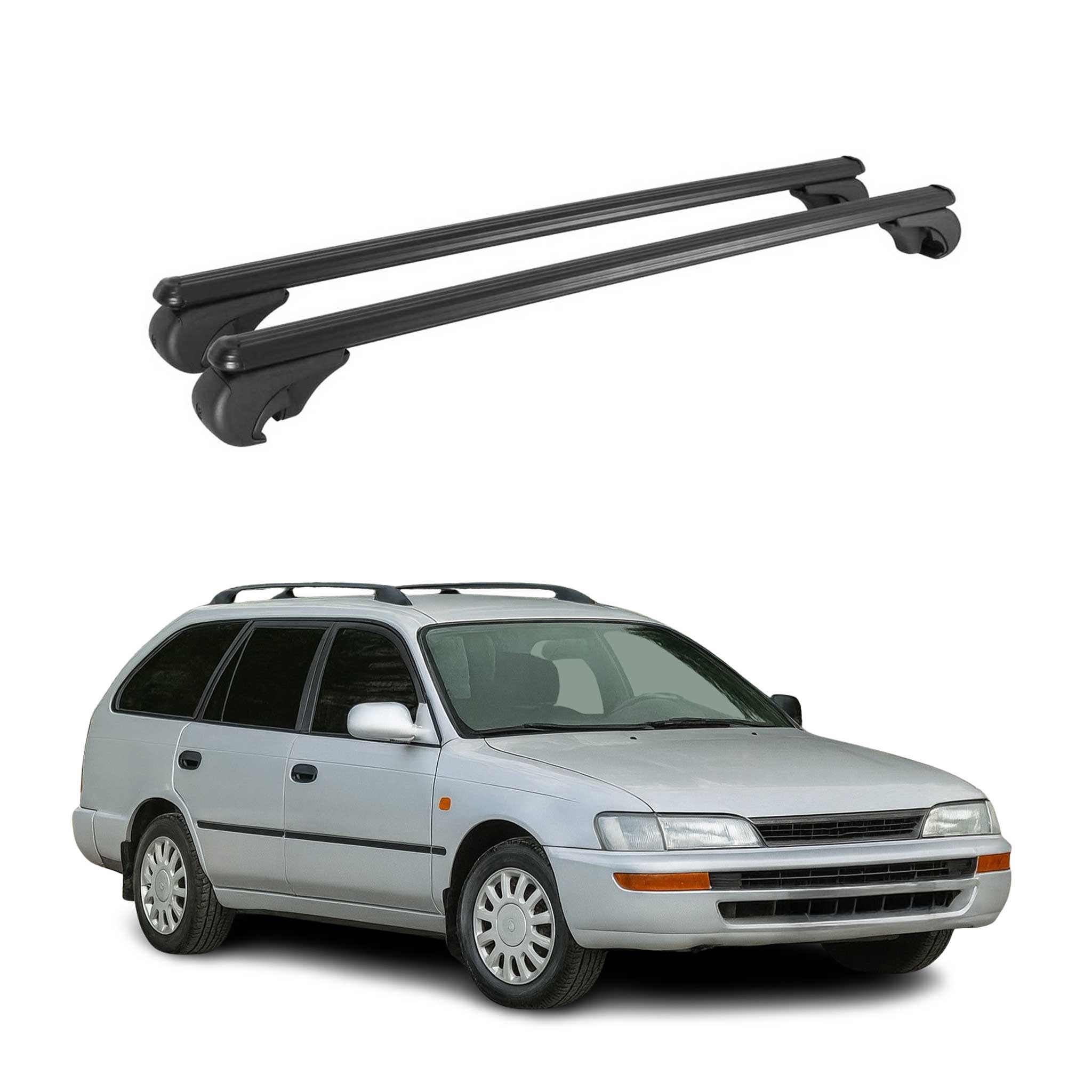 Barres de toit Transversales pour Toyota Corolla mk7 Break 1992-1997 Alu Noir 2x