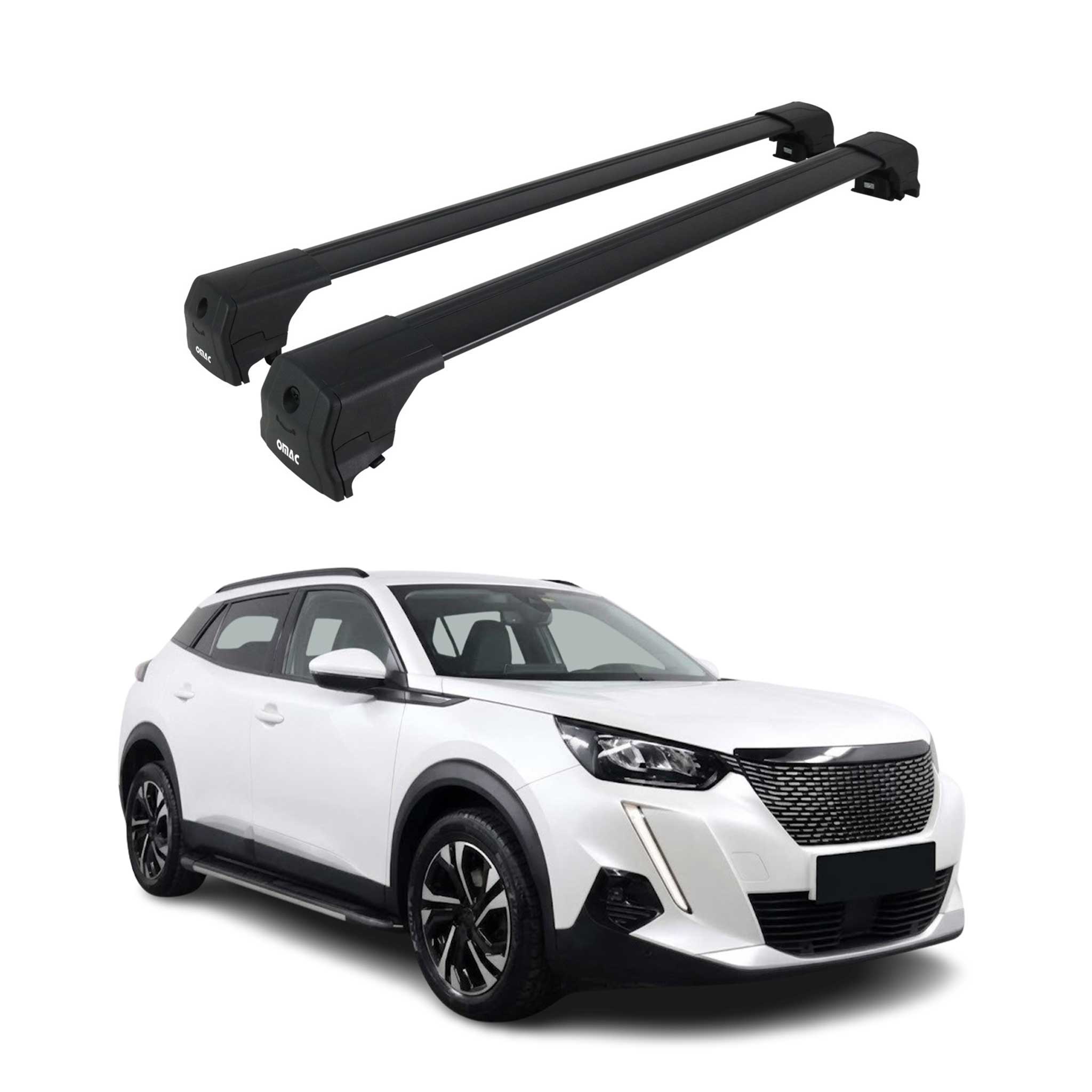 Barres De Toit Transversales pour Peugeot 2008 2019-2026 Aluminium Noir ABE