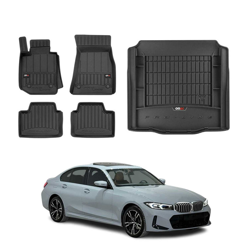 OMAC Kit Tapis de sol et coffre pour BMW Série 3 G20 G80 2019-2024 Premium Noir