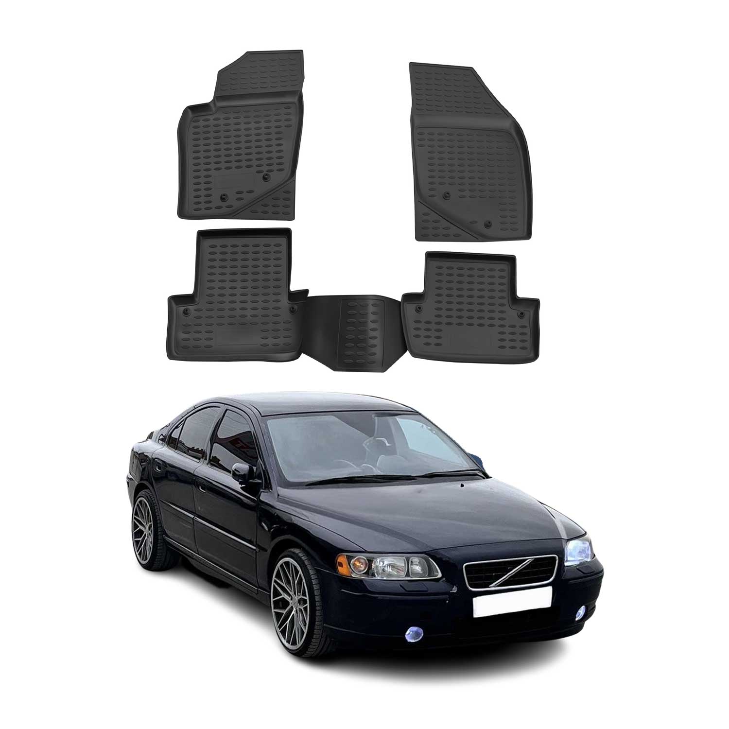 Tapis de sol pour Volvo S60 2001-2009 SD en caoutchouc TPE 3D Noir 4Pcs