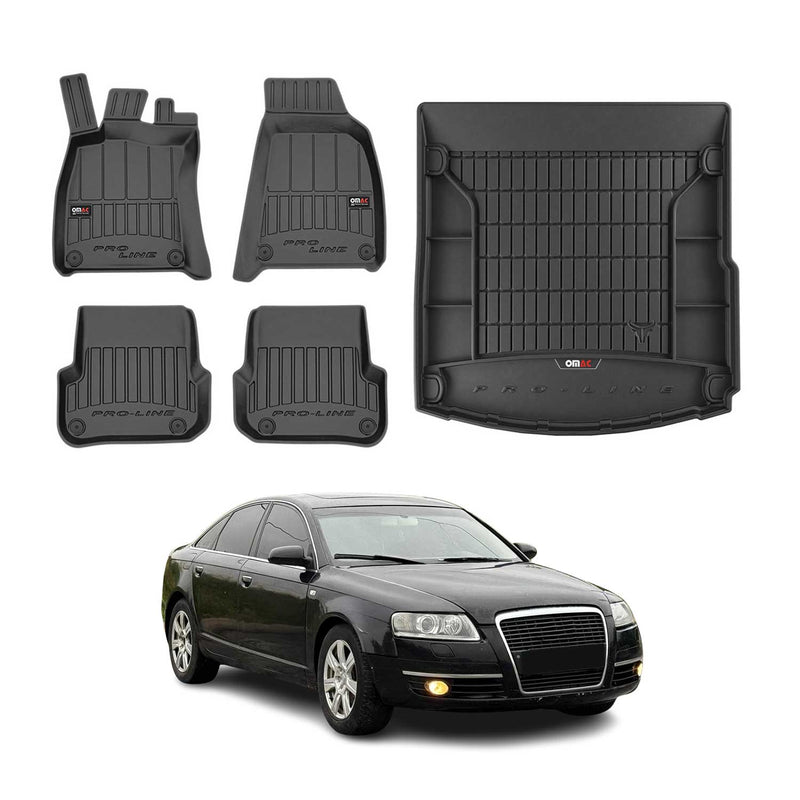 OMAC Kit Tapis de sol et coffre pour Audi A6 C6 Berline 2004-2008 Premium Noir