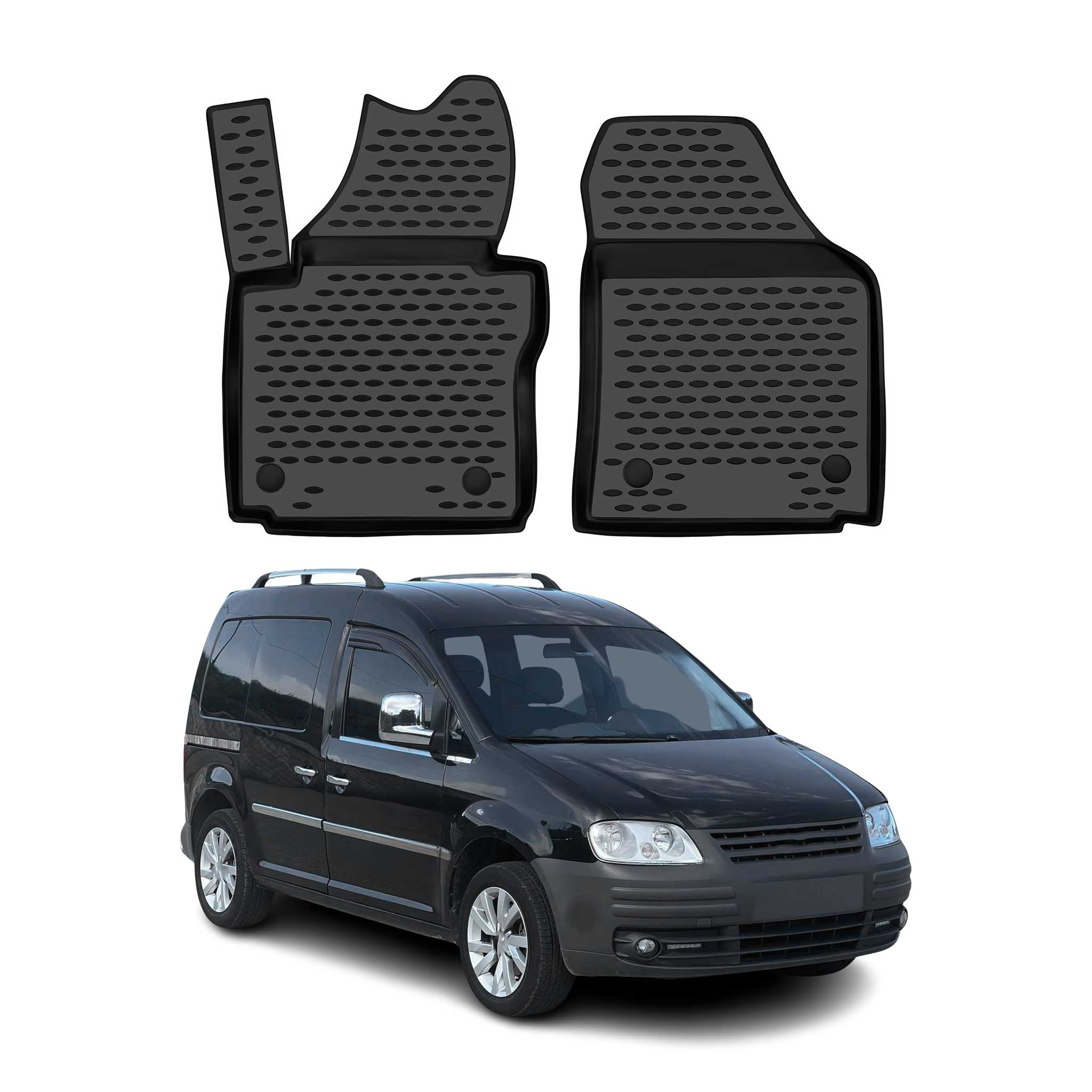 OMAC Tapis de sol pour VW Caddy III 2007-2015 1e rangée en caoutchouc Noir 2Pcs