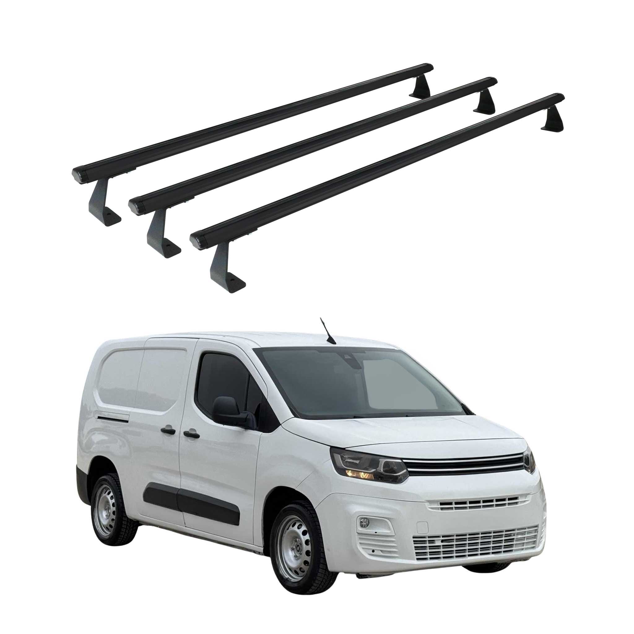 Barres de toit transversales pourCitroen Berlingo K9 2018-2026 Aluminium Noir 3x