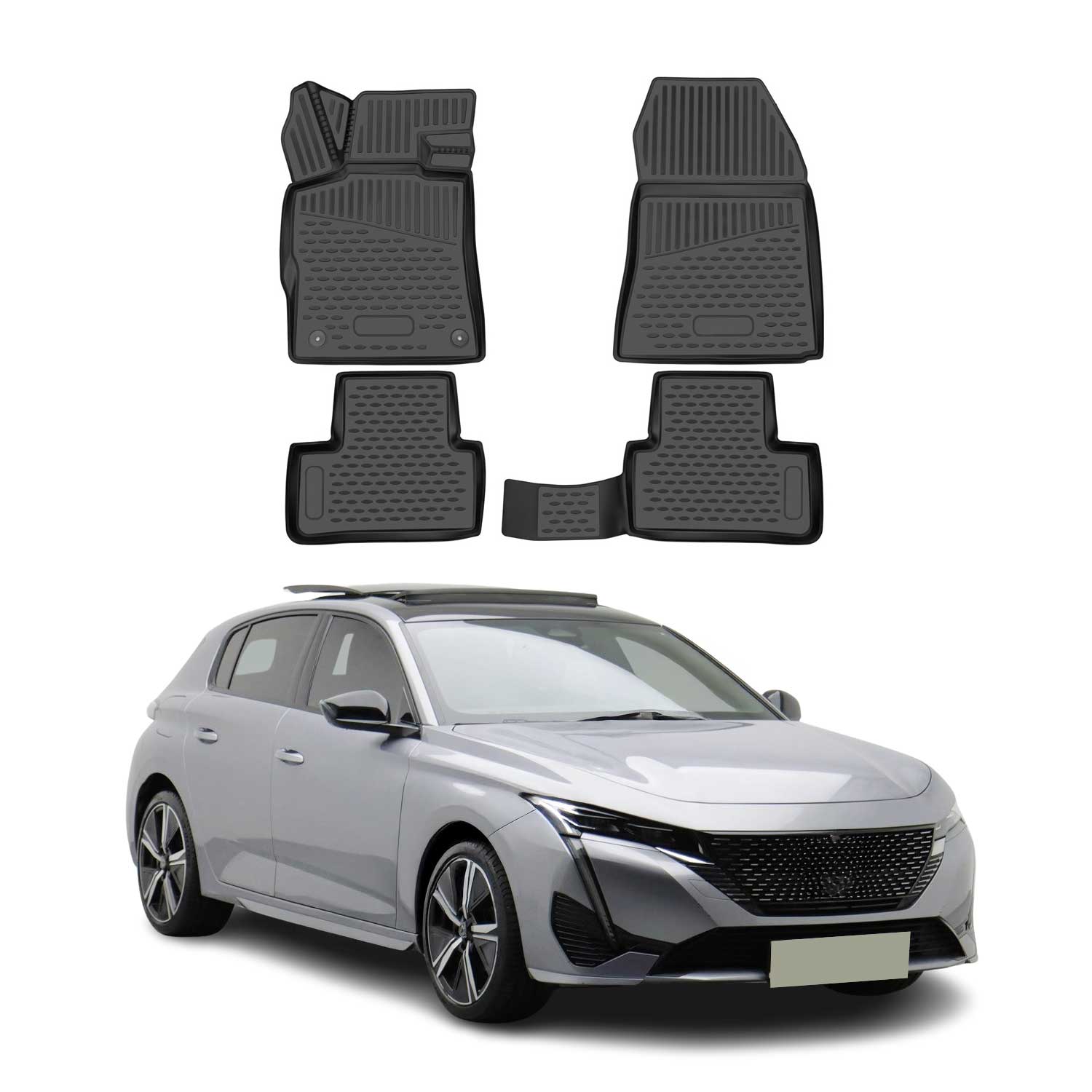 OMAC Tapis de sol pour Peugeot 308 HB 2021-2026 sur mesure en caoutchouc Noir