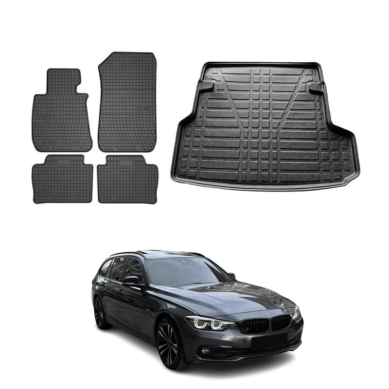 Kit Tapis de sol et coffre pour BMW Série 3 F31 Break 2011-2019 Noir TPE
