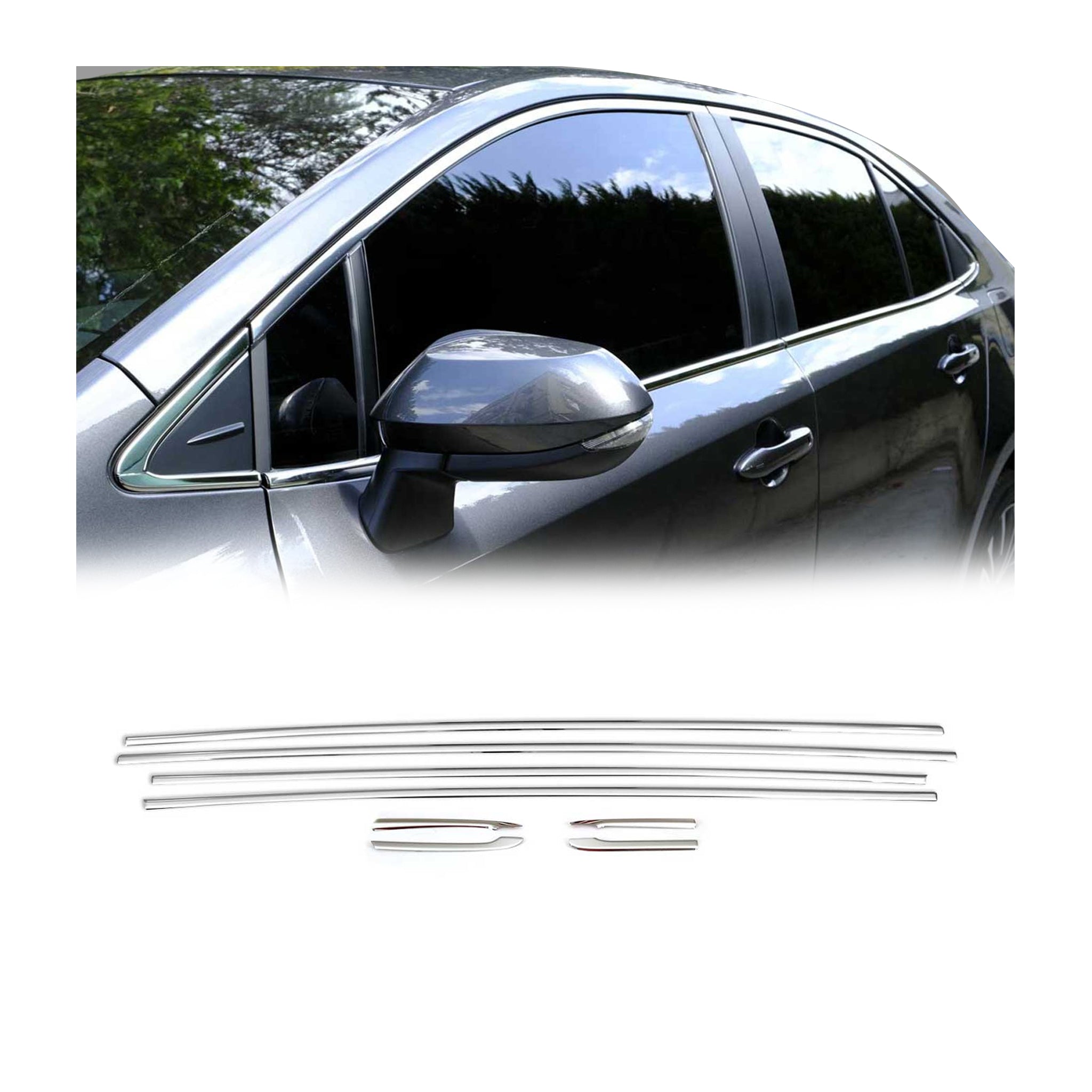 Garniture Baguette de Vitre pour Toyota Corolla Berline 2019-2026 inox 8Pcs