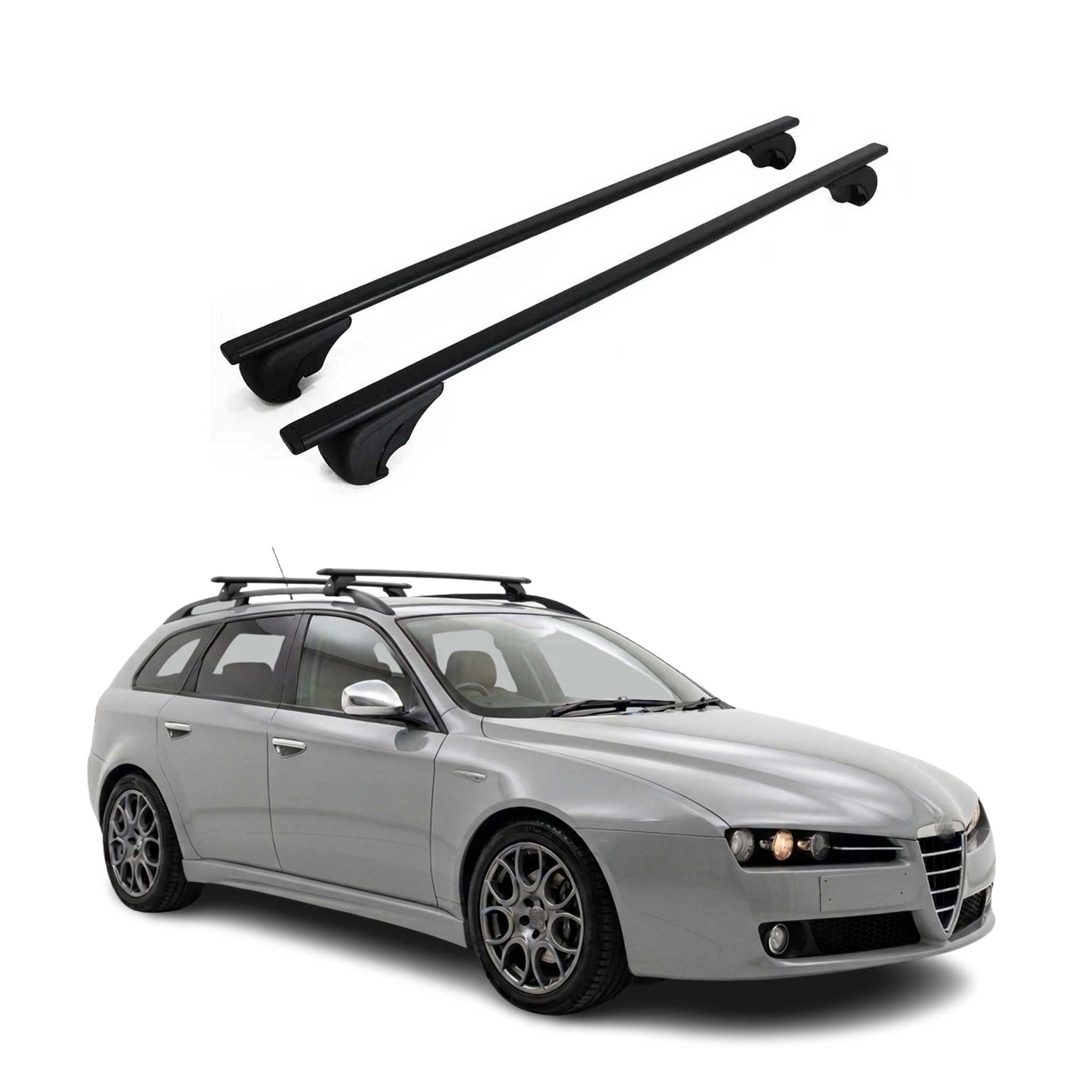Barres de toit Transversales pour Alfa Romeo 159 Sportwagon 2005-11 Fer Noir 2x