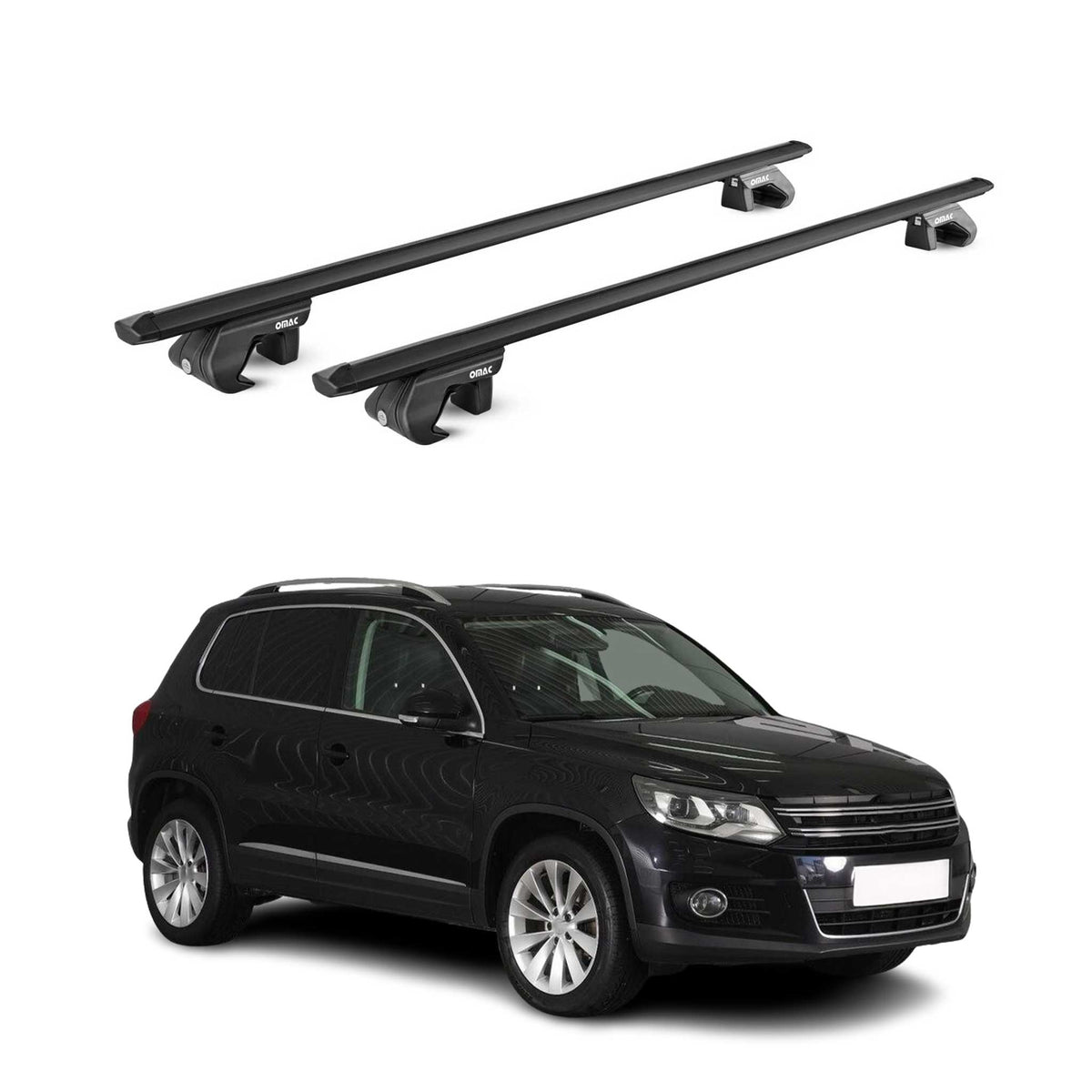 Barres de toit transversales pour VW Tiguan 5N 2007-2016 Alu Noir 2 pièces ABE