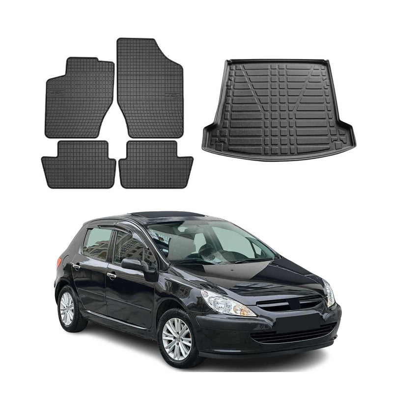 Kit Tapis de sol et coffre pour Peugeot 307 2001-2009 TPE Noir