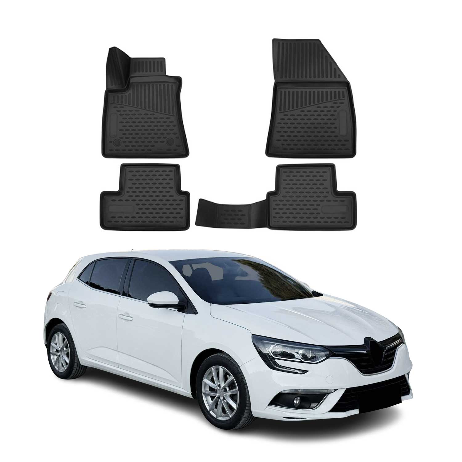 OMAC Tapis de sol pour Renault Megane IV Hatchback 2016-2022 en caoutchouc Noir