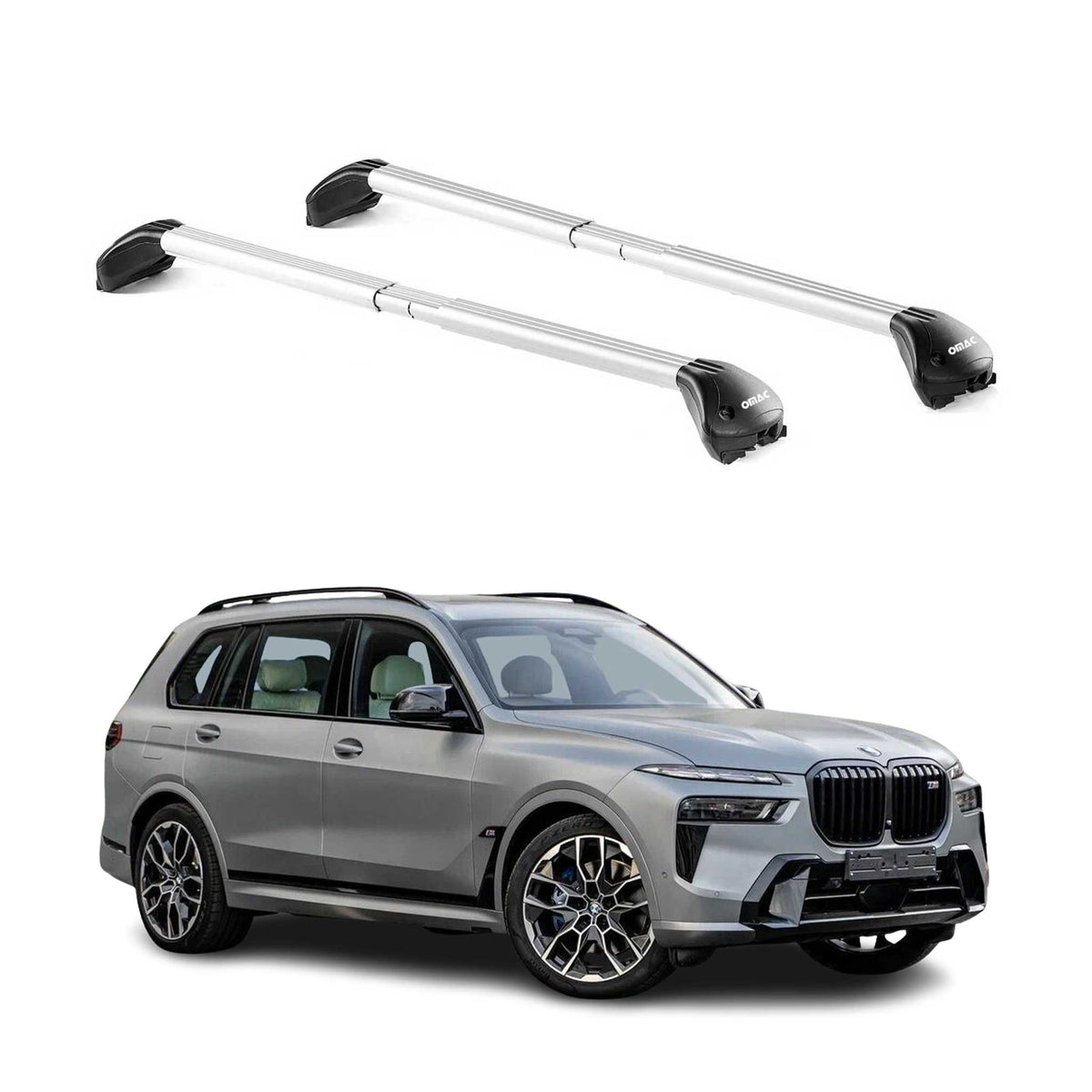 Barres de toit pour BMW X7 G07 2018-2026 5 portes Gris Argenté 2 pièces ABE