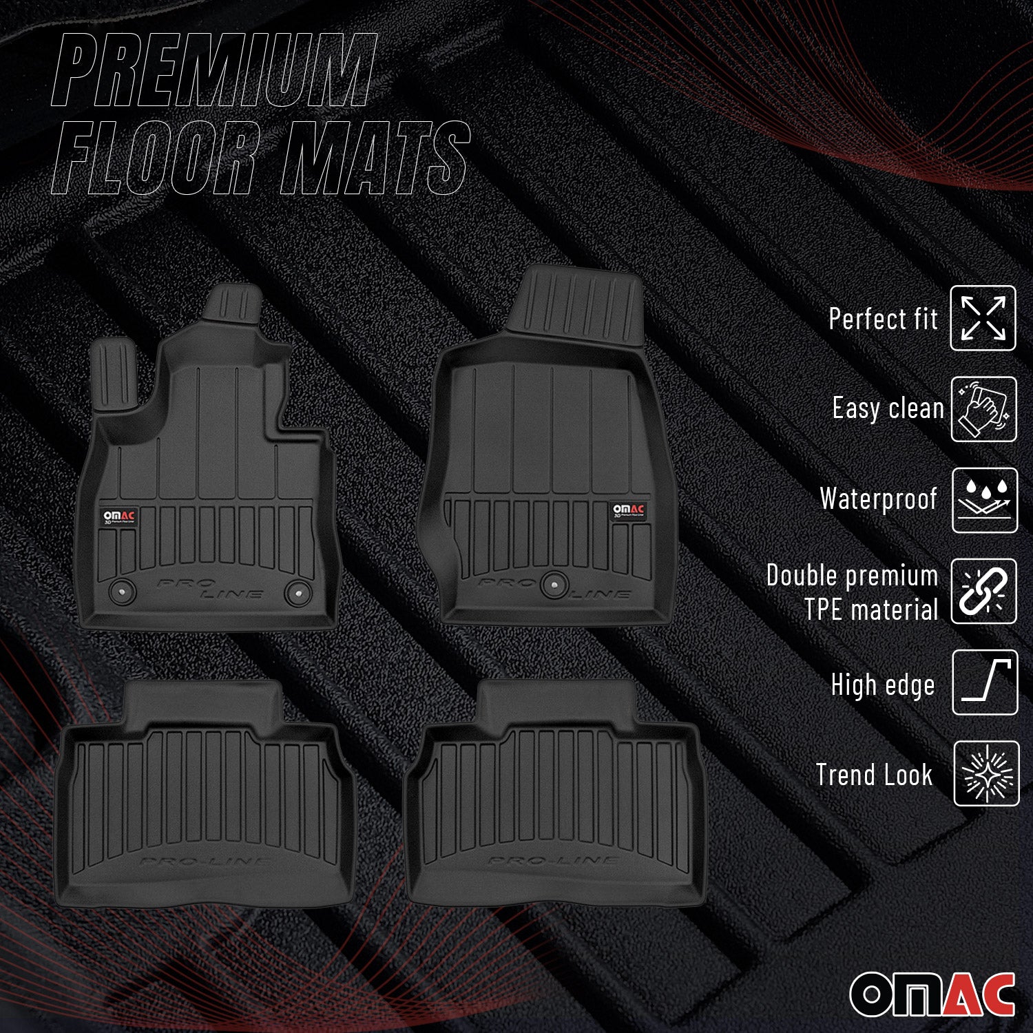 OMAC Tapis de sol en caoutchouc pour Ford Explorer U6 2020-2026 Noir Premium