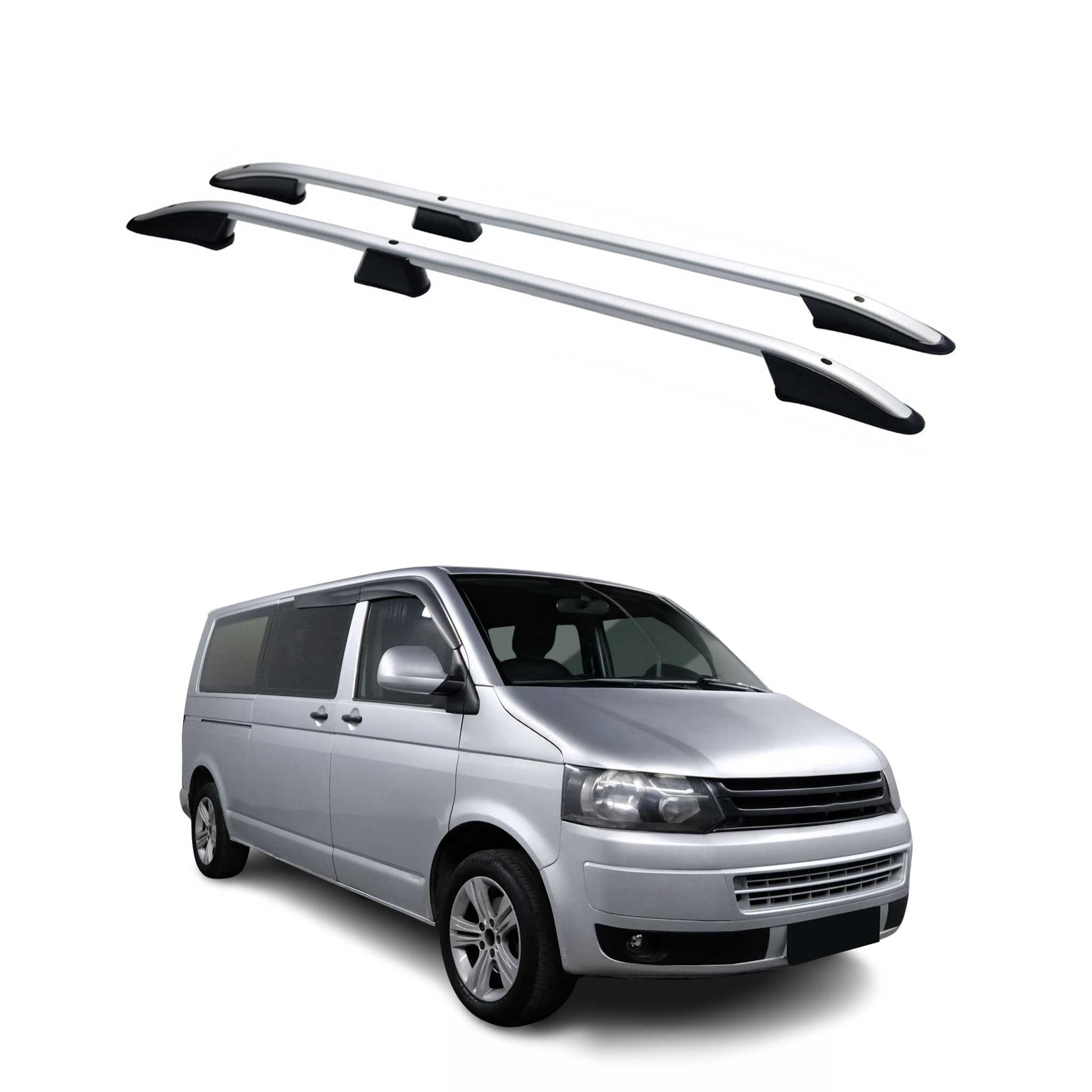 Barres de toit longitudinales pour VW T5 T6 Transporter 2003-24 L2 Long Alu Gris